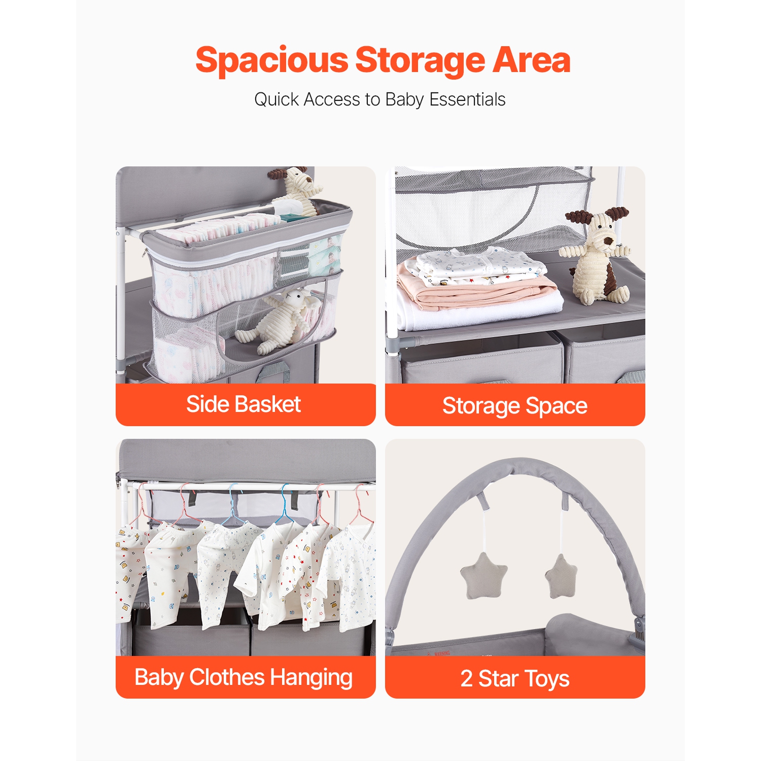 Table à langer à 2 tiroirs VEVOR, table à langer pliable, panier latéral et tige suspendue, table à langer à hauteur réglable avec roulettes