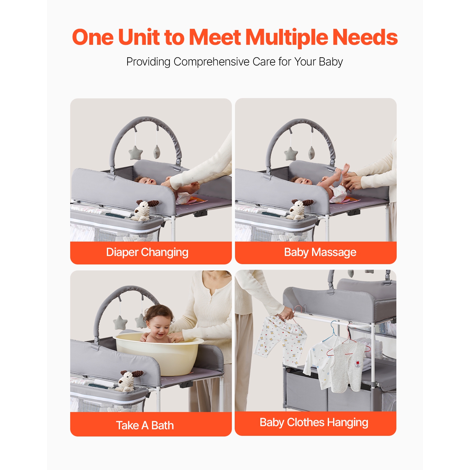 Table à langer à 2 tiroirs VEVOR, table à langer pliable, panier latéral et tige suspendue, table à langer à hauteur réglable avec roulettes