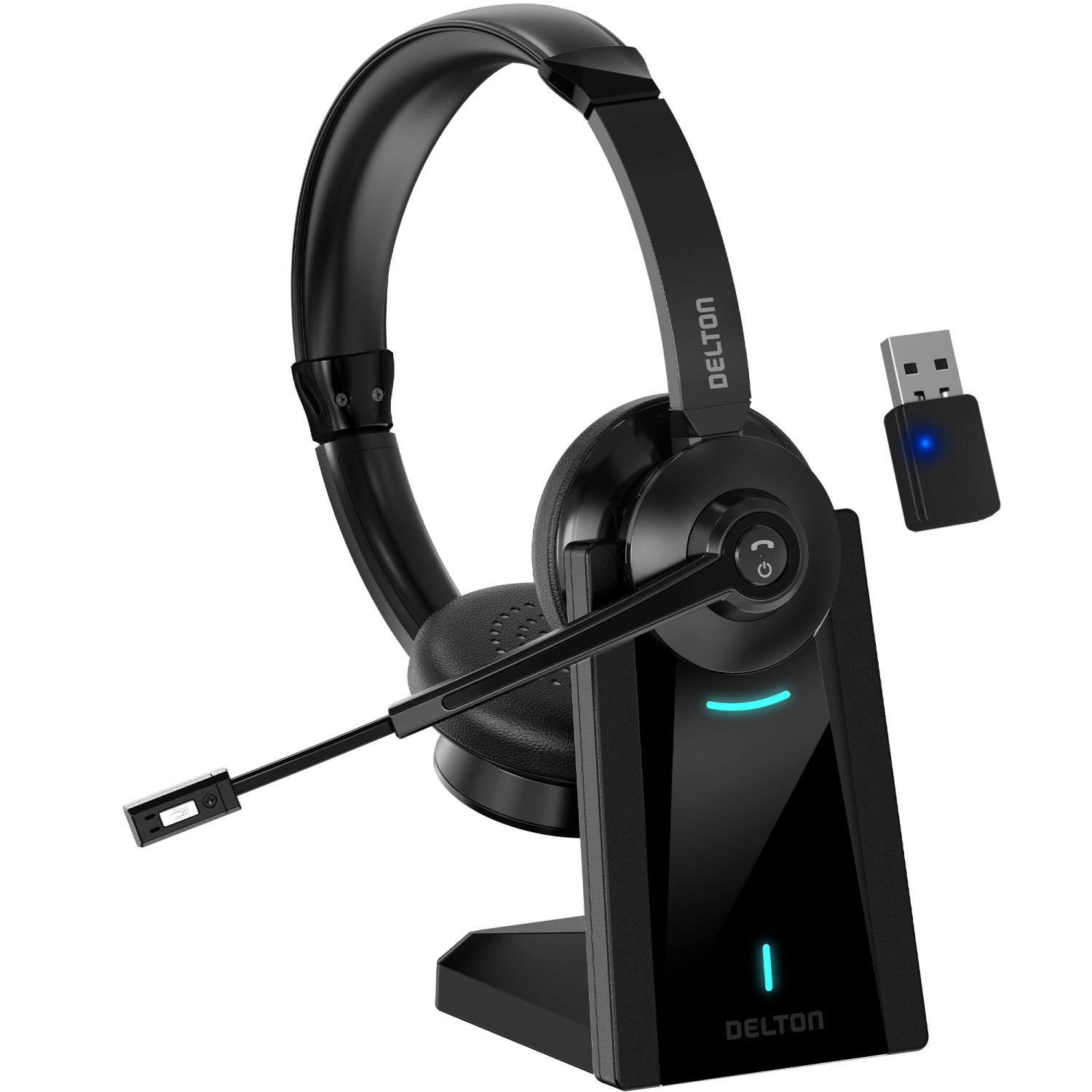 Casque Bluetooth 35X de Delton avec micro à suppression du bruit et station de chargement rapide - Noir