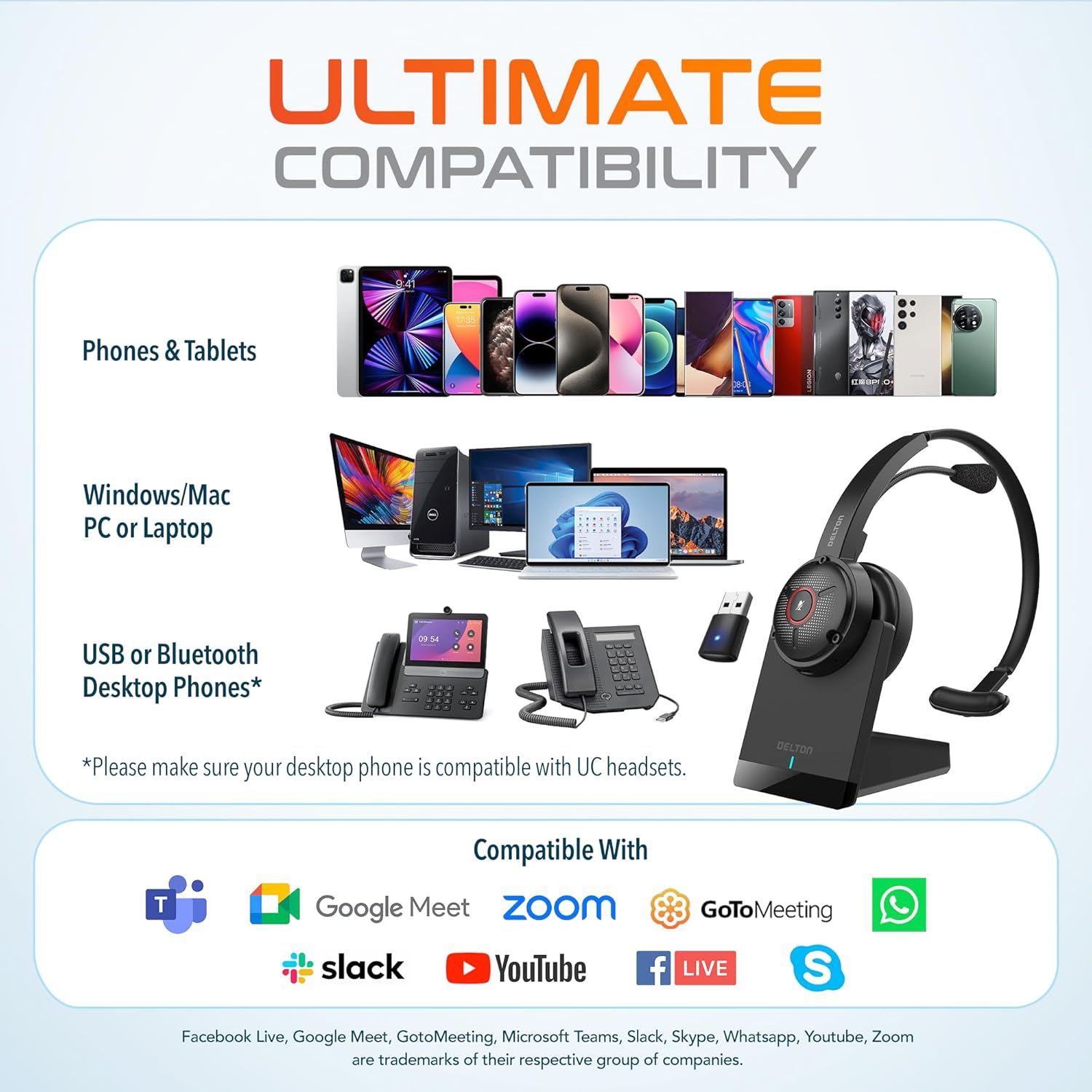 Casque d'écoute Bluetooth à suppression du bruit de Delton avec station de recharge et clé USB – Noir