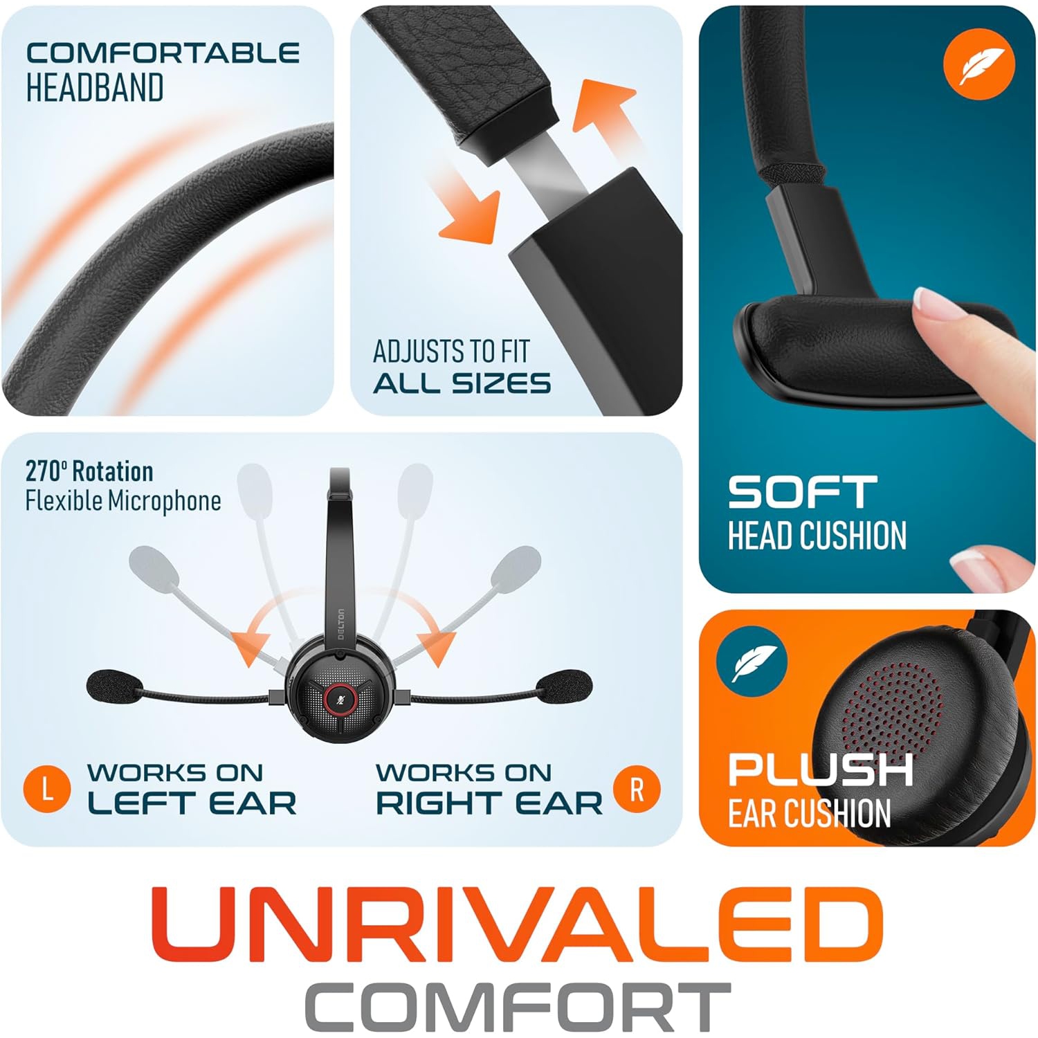 Casque d'écoute Bluetooth à suppression du bruit de Delton avec station de recharge et clé USB – Noir