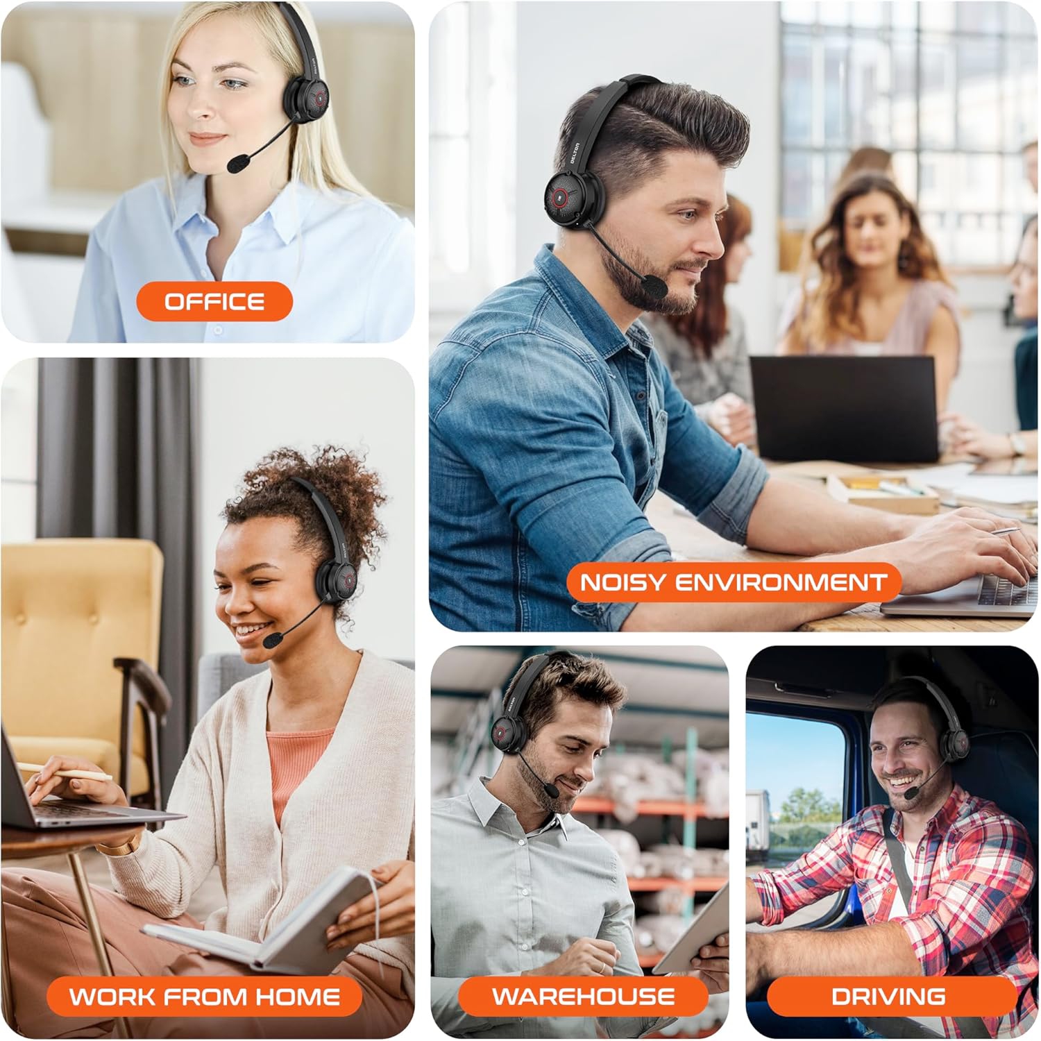 Casque d'écoute Bluetooth à suppression du bruit de Delton avec station de recharge et clé USB – Noir