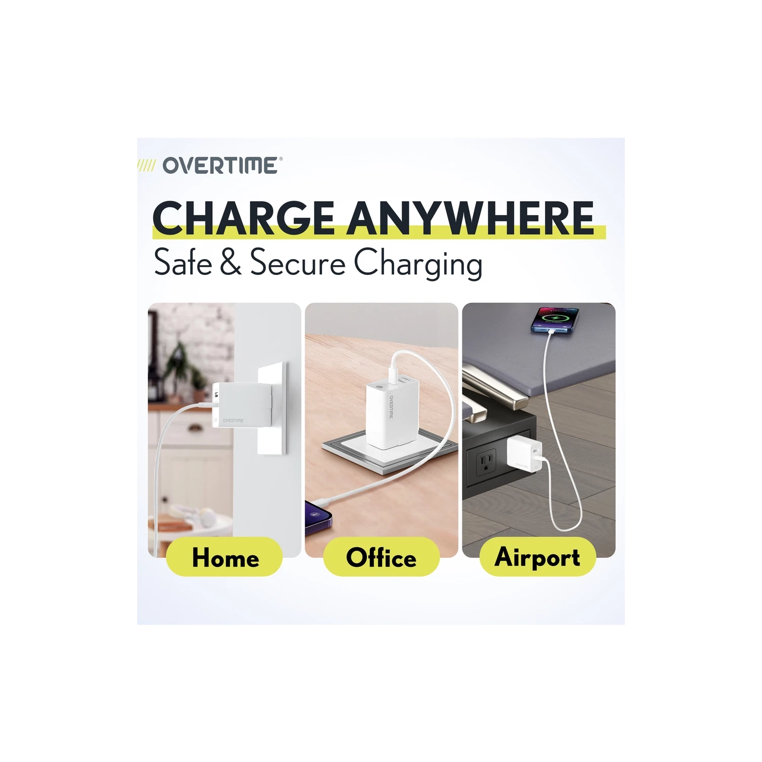 Overtime USB-C Wall & Car Charger Kit w/ 6ft Cable – White