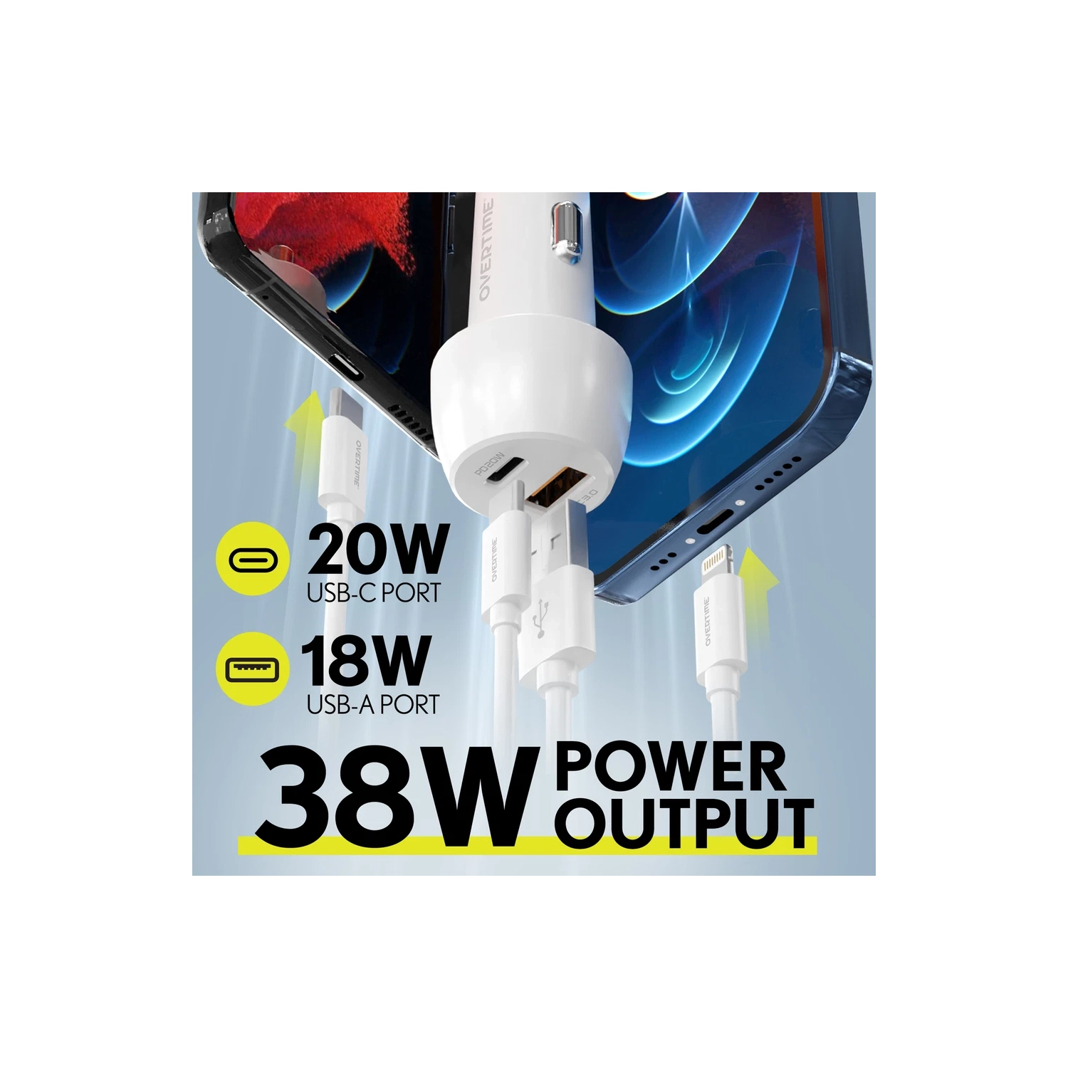 Overtime USB-C Wall & Car Charger Kit w/ 6ft Cable – White