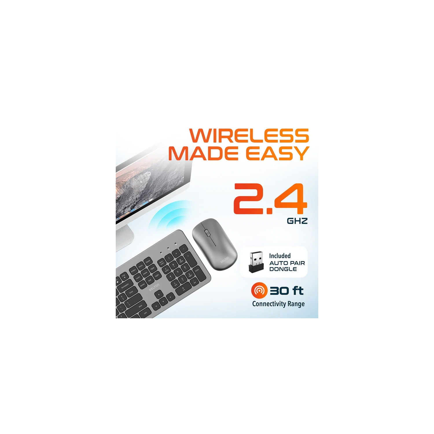 Delton K100 Wireless Keyboard & Mouse Combo – Grey