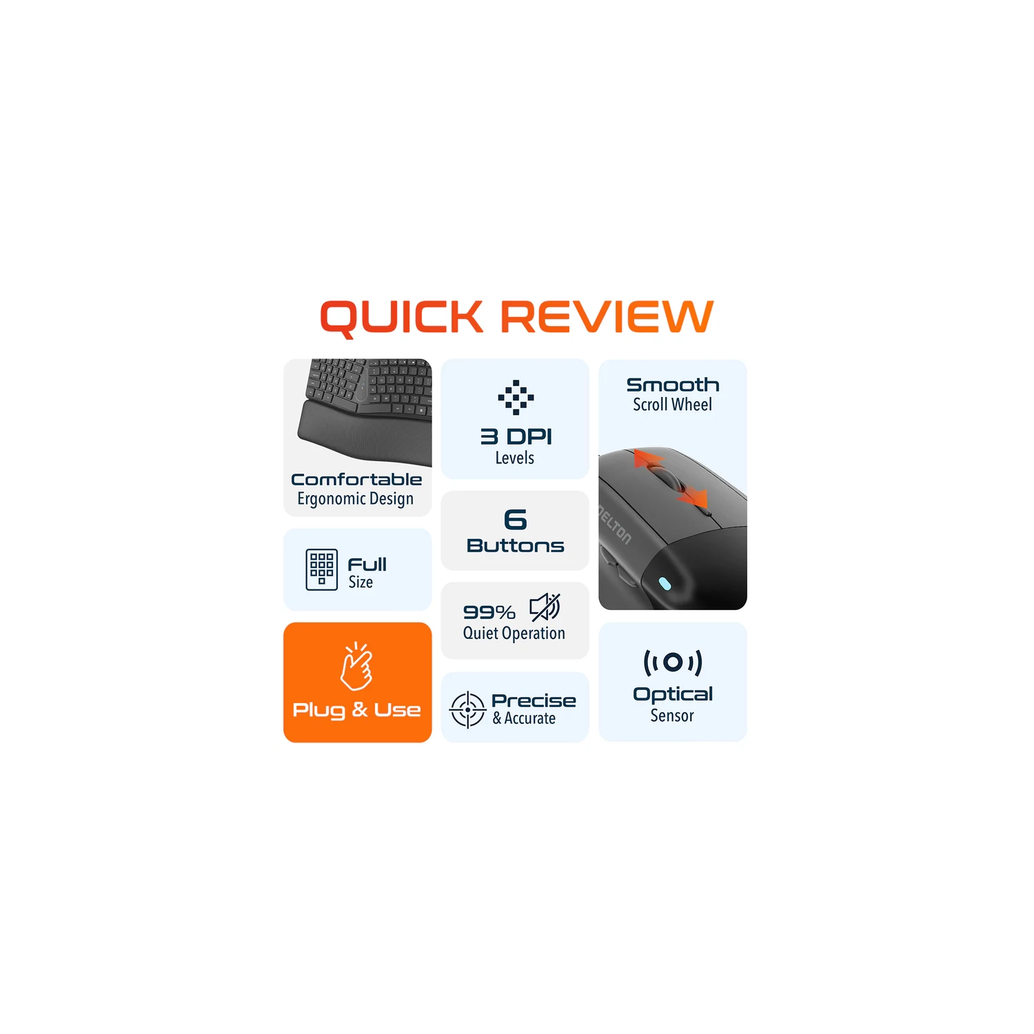 Delton S38 Ergonomic Wired Keyboard & Vertical Mouse – Black