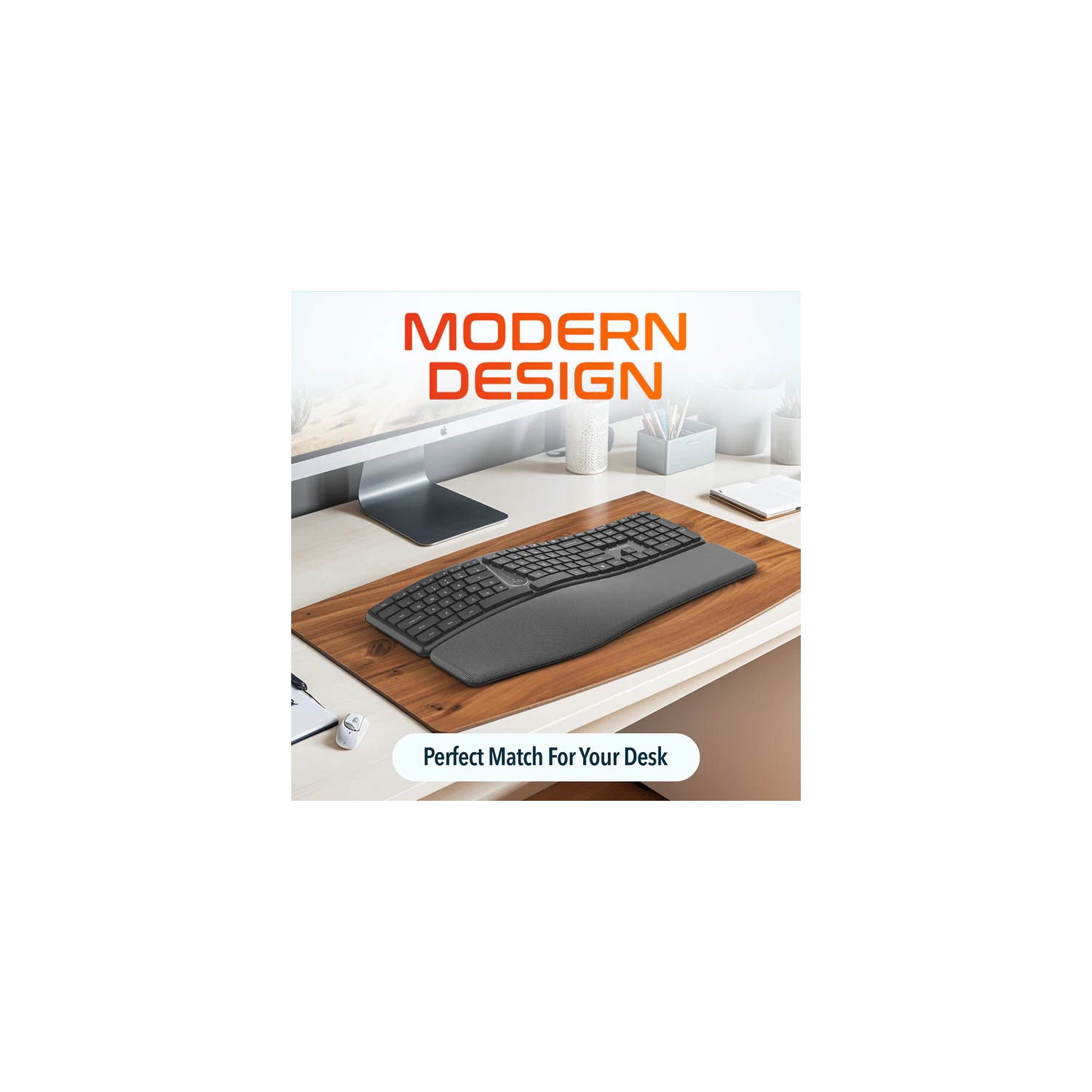 Delton KB250 Ergonomic Wireless Keyboard w/ USB Dongle & Wrist Rest – Black