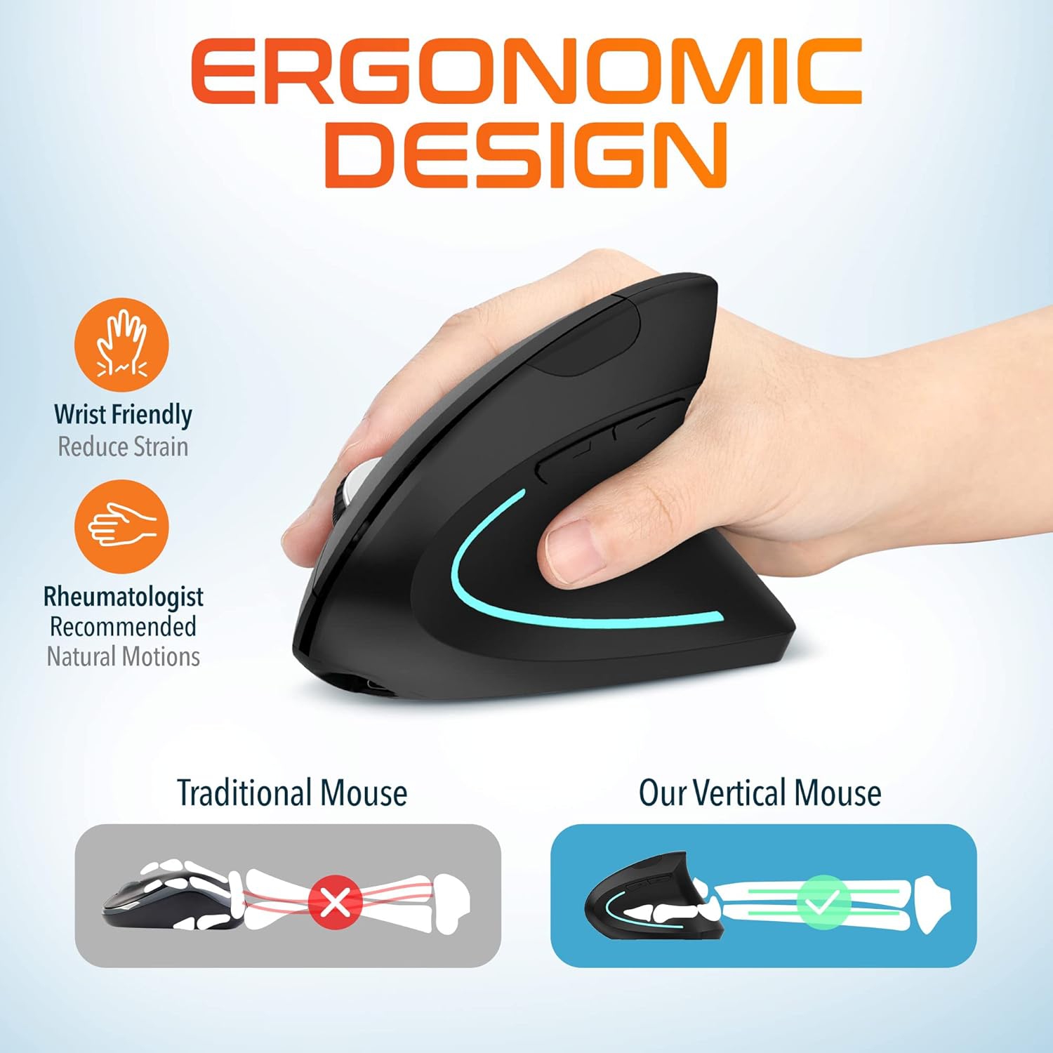 Delton Ergonomic Vertical Wireless Mouse – Black