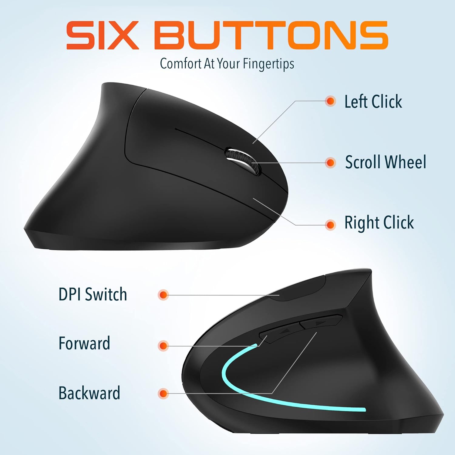 Delton Ergonomic Vertical Wireless Mouse – Black