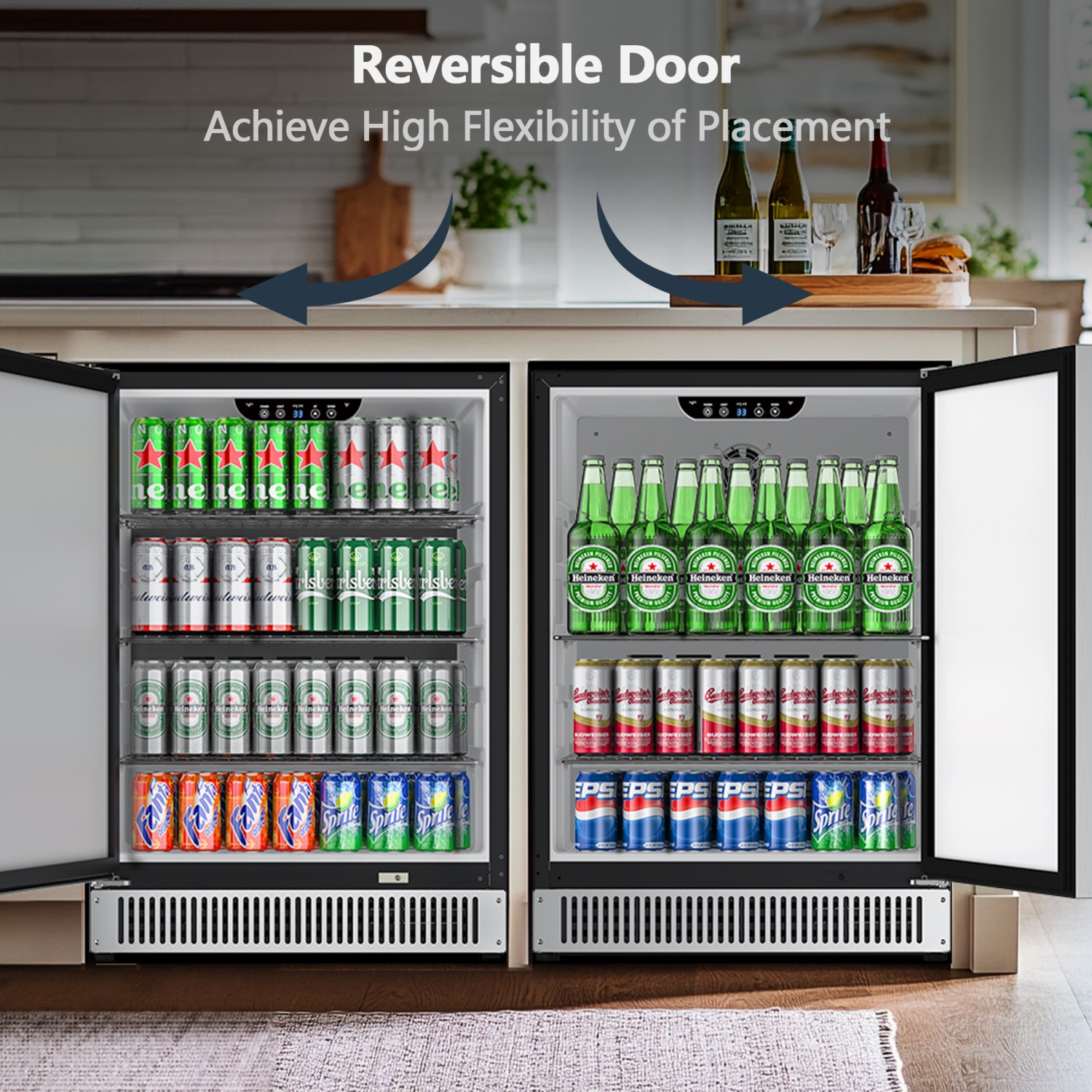 Coolski Outdoor Refrigerator 24 Inch Under-Counter Beverage Fridge 180 Cans Built-In or Freestanding