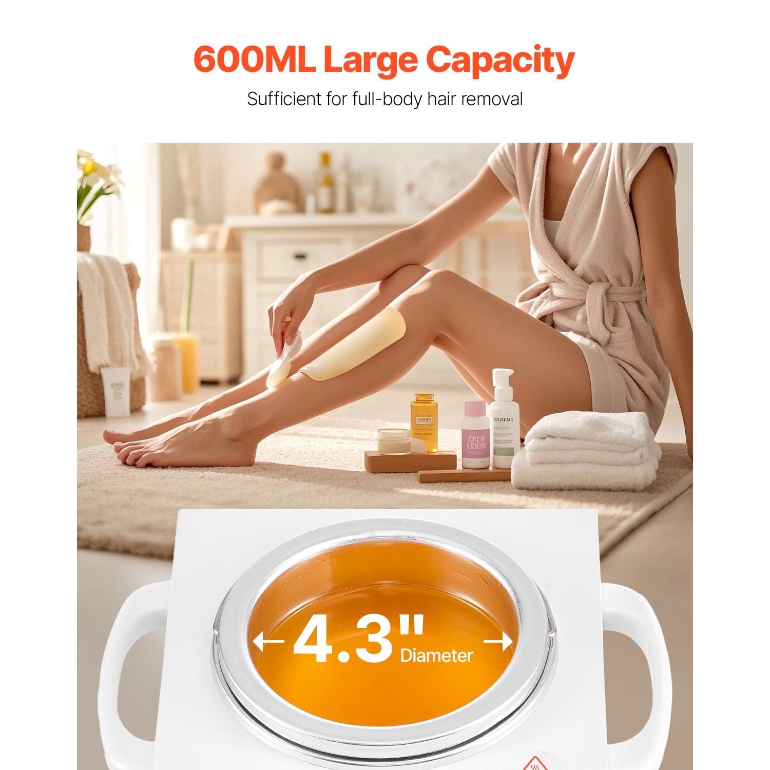 VEVOR 600ML Single Wax Warmer, Professional Wax Warmer for Hair Removal, 32 ℉ to 176℉ Adjustable Electric Waxing Heater Pot with 100PCS Waxing Sticks