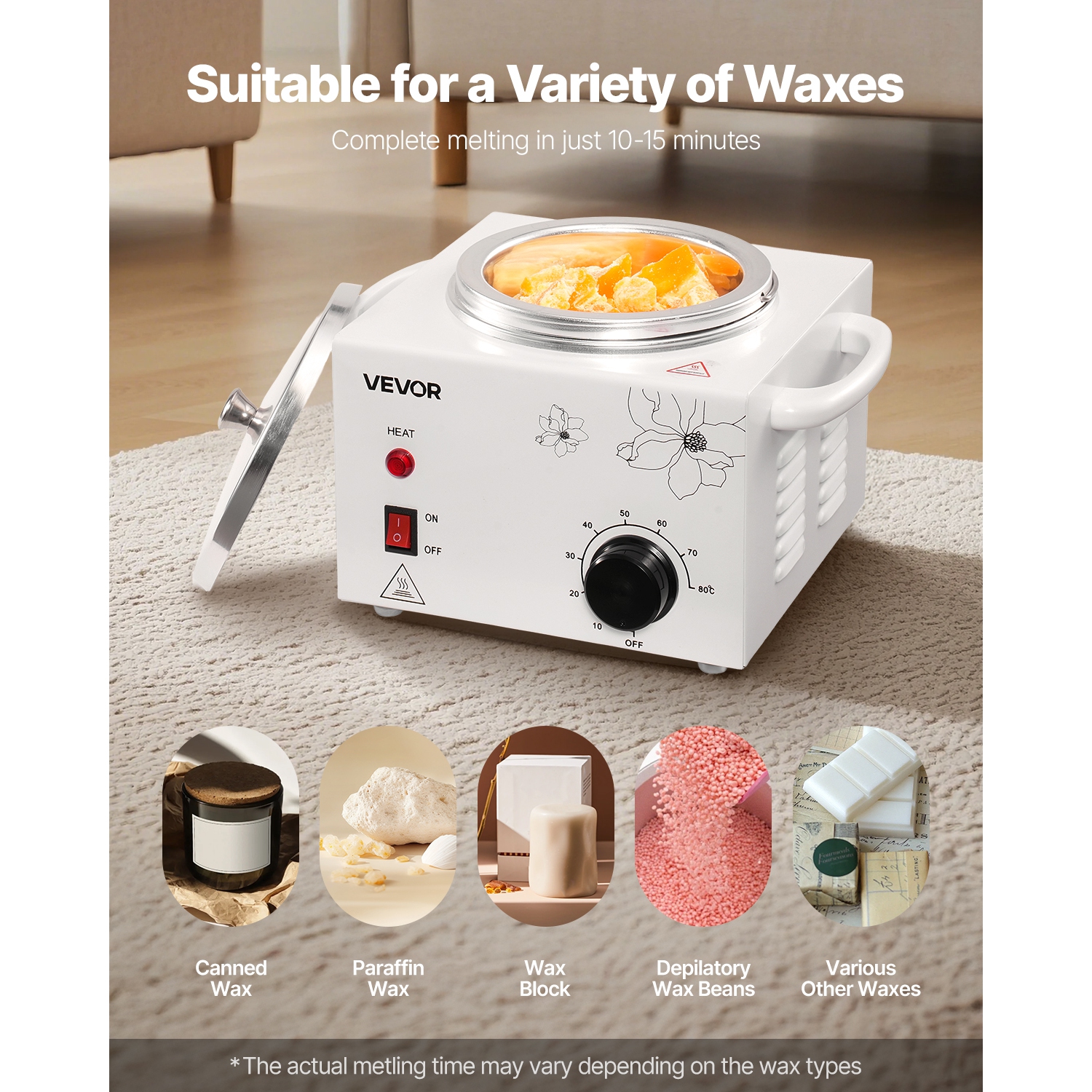 VEVOR 600ML Single Wax Warmer, Professional Wax Warmer for Hair Removal, 32 ℉ to 176℉ Adjustable Electric Waxing Heater Pot with 100PCS Waxing Sticks