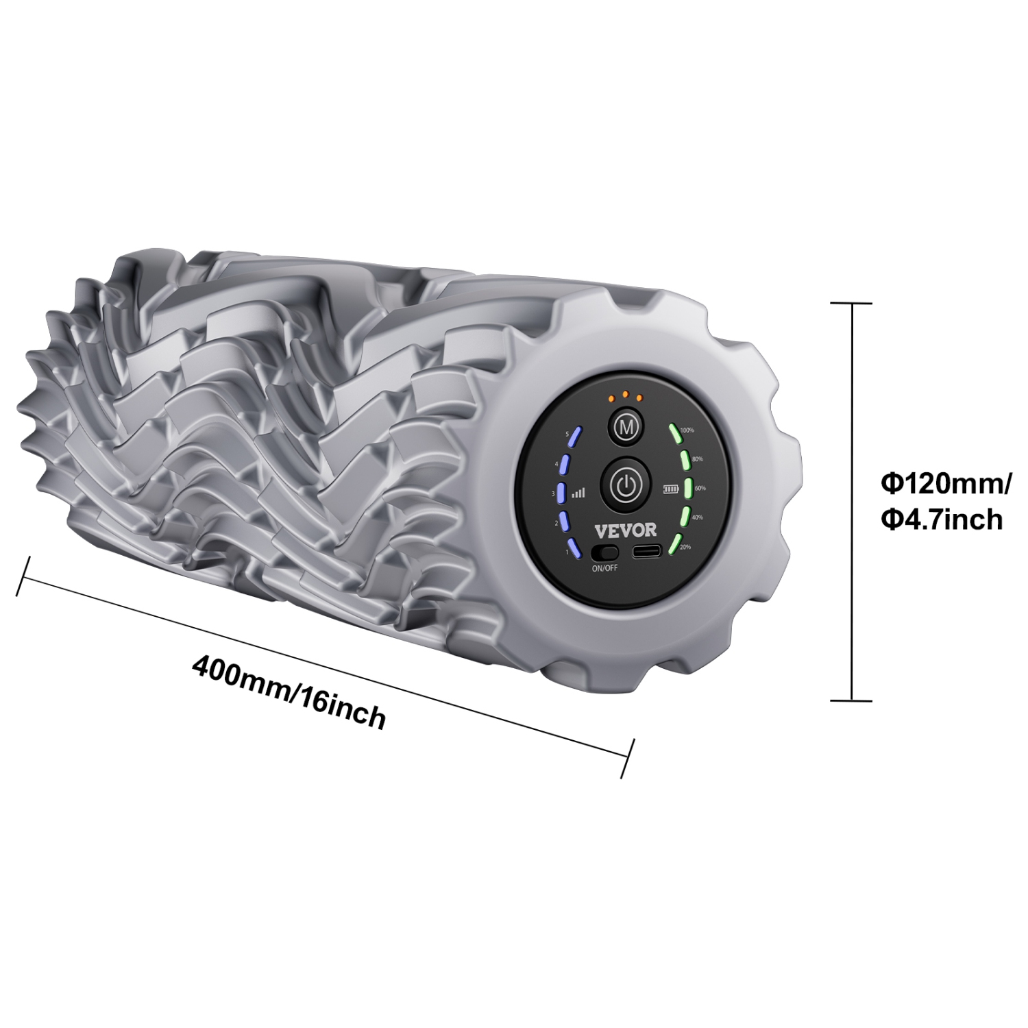 VEVOR 16" Vibrating Foam Roller, 5-Speed Electric Massage Roller, Rechargeable Muscle Roller with 3 Vibration Modes, High Density EVA Foam Massager