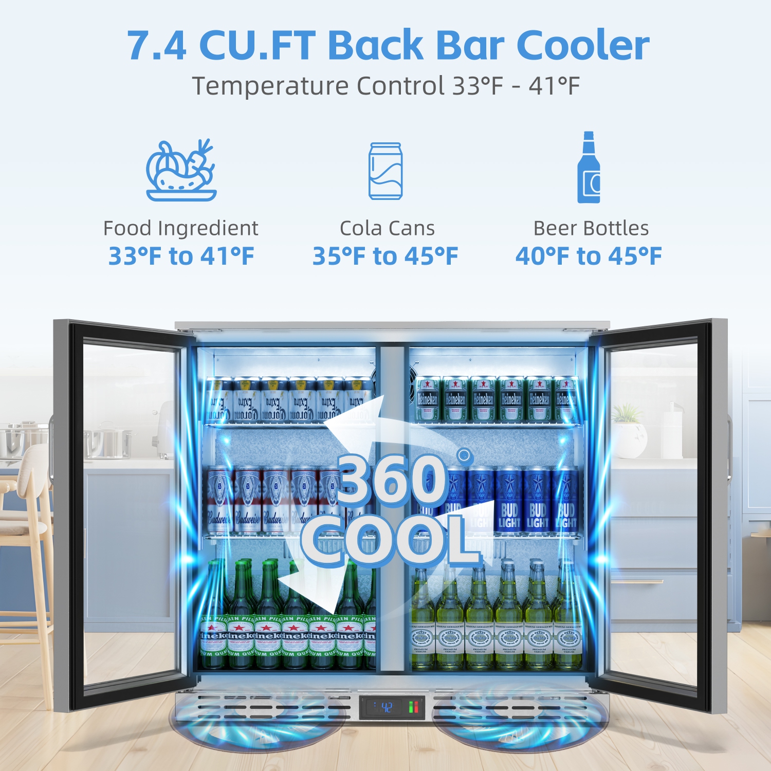 Coolak 36 inch 7.4 cu.ft Back Bar Cooler Commercial Under Counter Beverage Refrigerator-Freestanding/built in