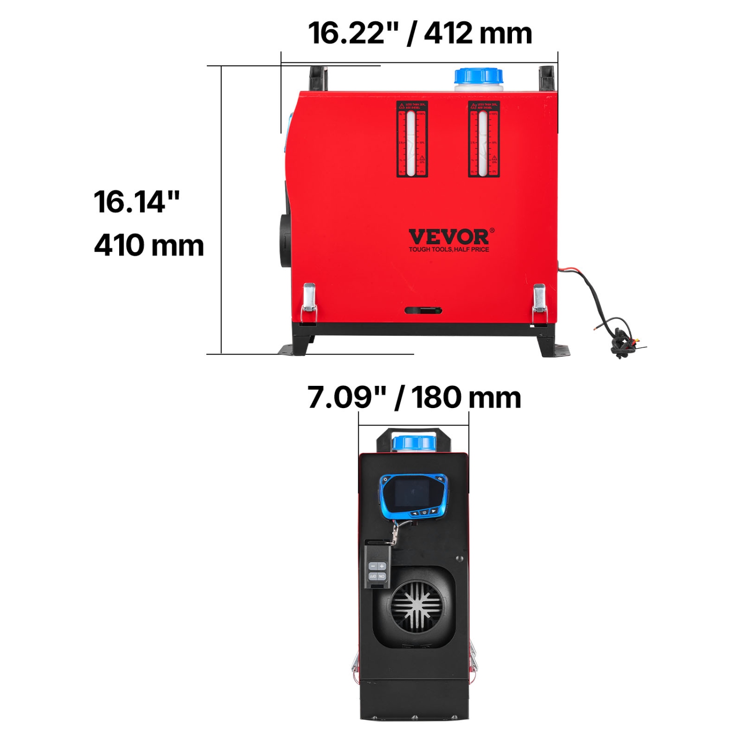 VEVOR 8 kW DC12-24V Diesel Air Heater, Fast Heating Diesel Parking Heater with Remote Control and Blue LCD Switch, Low Noise, Pre-Heating Function,
