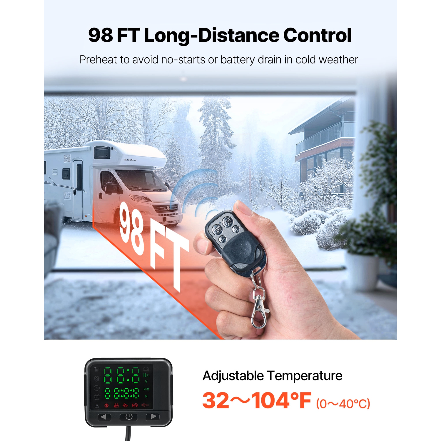 VEVOR 8 kW DC12-24V Diesel Air Heater, Fast Heating Diesel Parking Heater with Remote Control and Black LCD Switch, Low Noise, Pre-Heating Function,