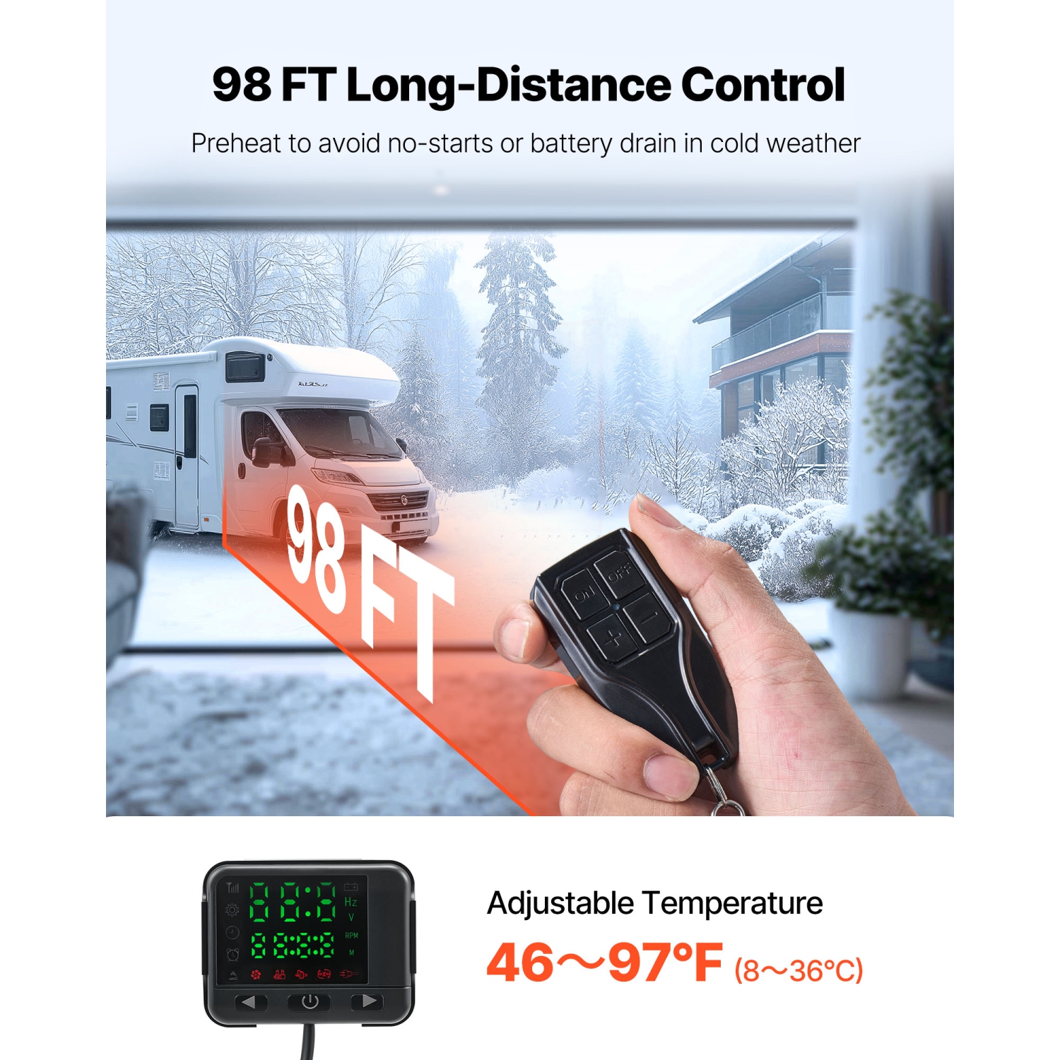 VEVOR 8 kW DC12-24V Diesel Air Heater, Fast Heating Diesel Parking Heater with Remote Control and Color Digital Display, 10L Fuel Tank, Low Noise,