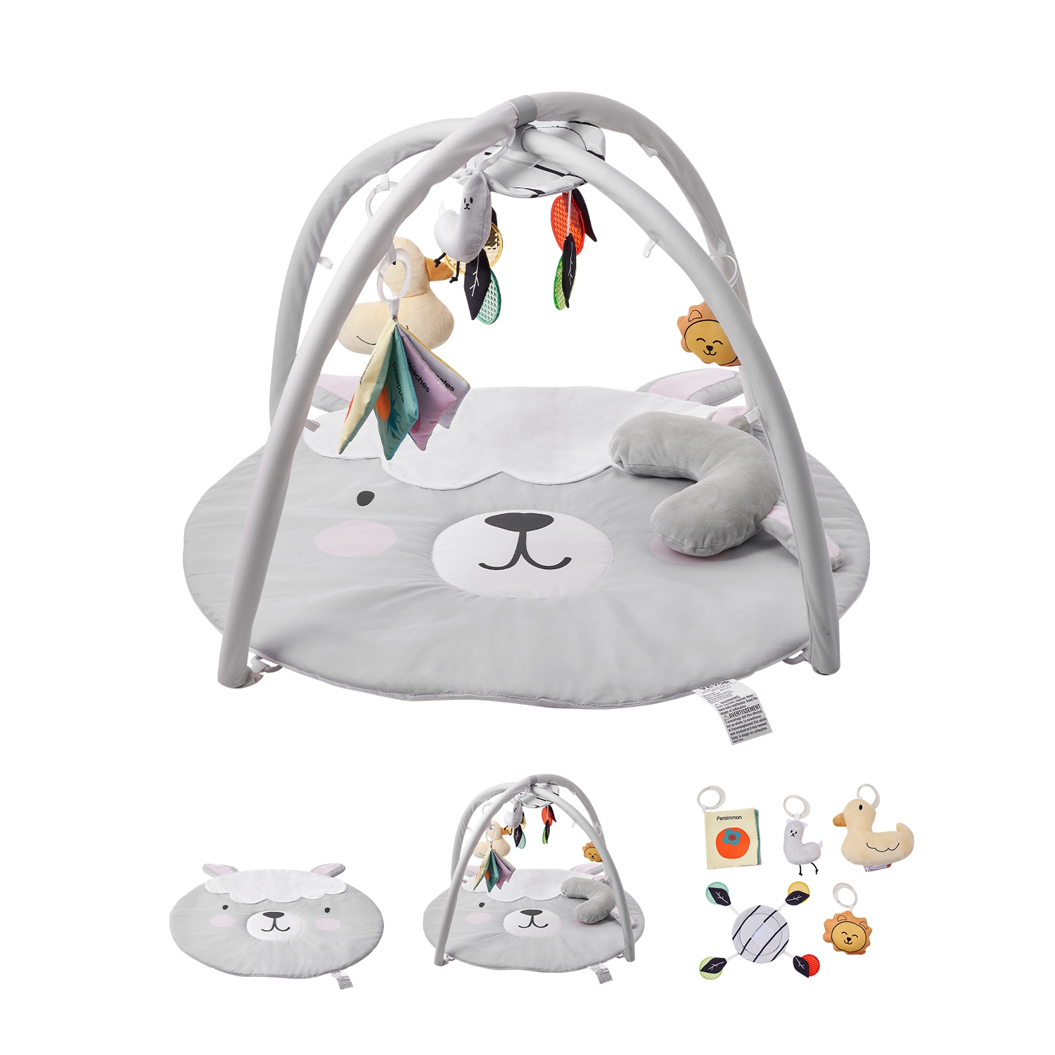 VEVOR 0-18 Months Baby Play Gym Mat, Tummy Time Mat with 5 Sensory Toys, Baby Activity Mat with Light-up Musical Duck Toy, Baby Essential Gift for