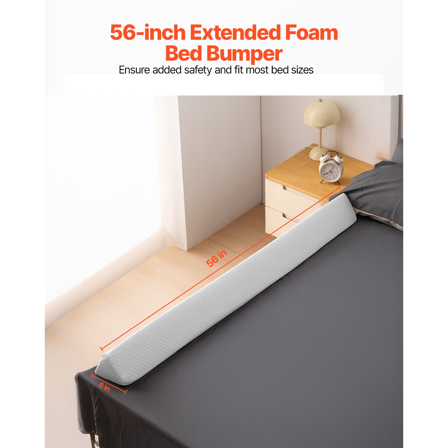 VEVOR 56-inch Toddlers Bed Bumper, Non-Slip Bed Rail Bumper, High-Rebound Foam Bedrail Guard for Toddlers with Machine-Washable Cover for Twin, Full,