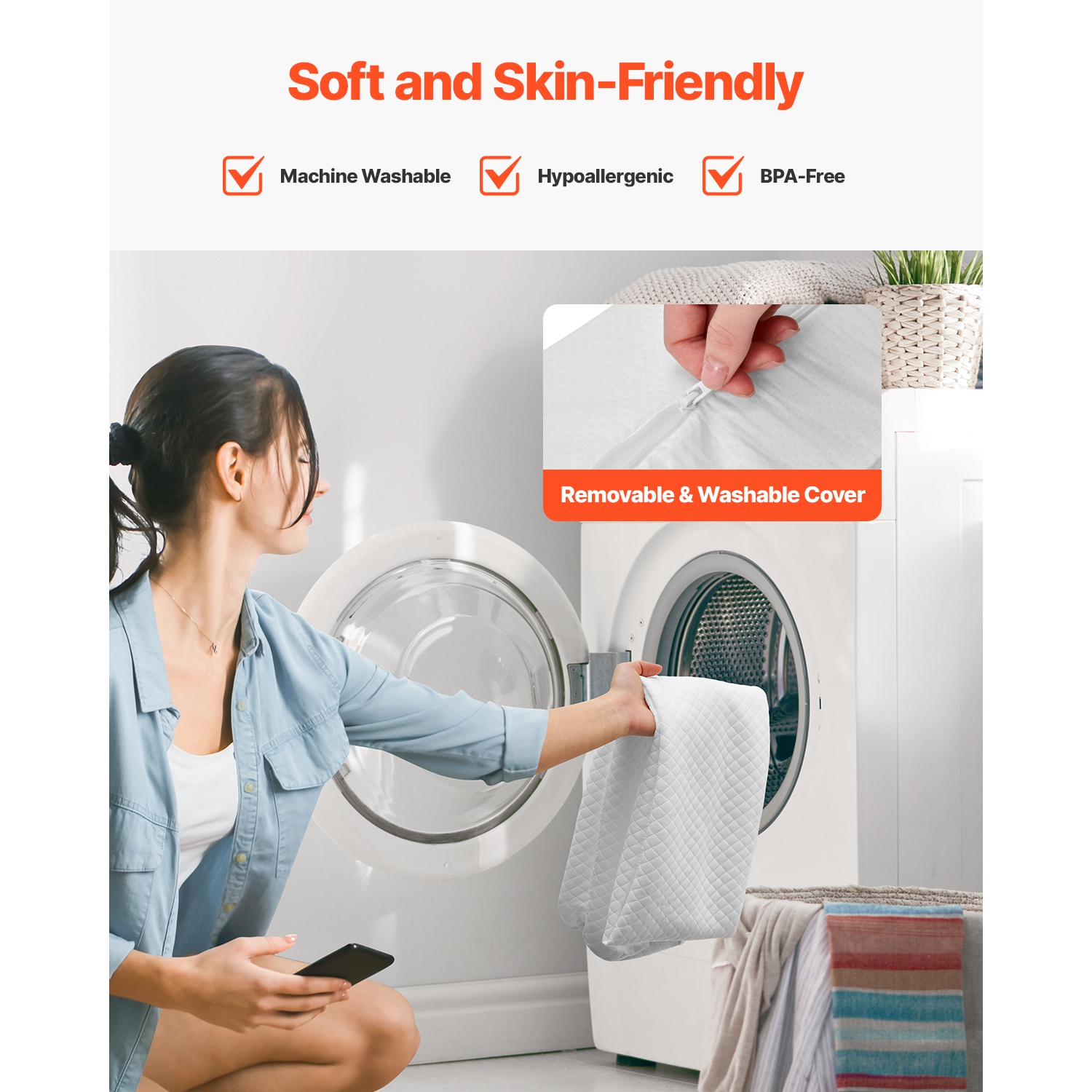 VEVOR 56-inch Toddlers Bed Bumper, Non-Slip Bed Rail Bumper, High-Rebound Foam Bedrail Guard for Toddlers with Machine-Washable Cover for Twin, Full,