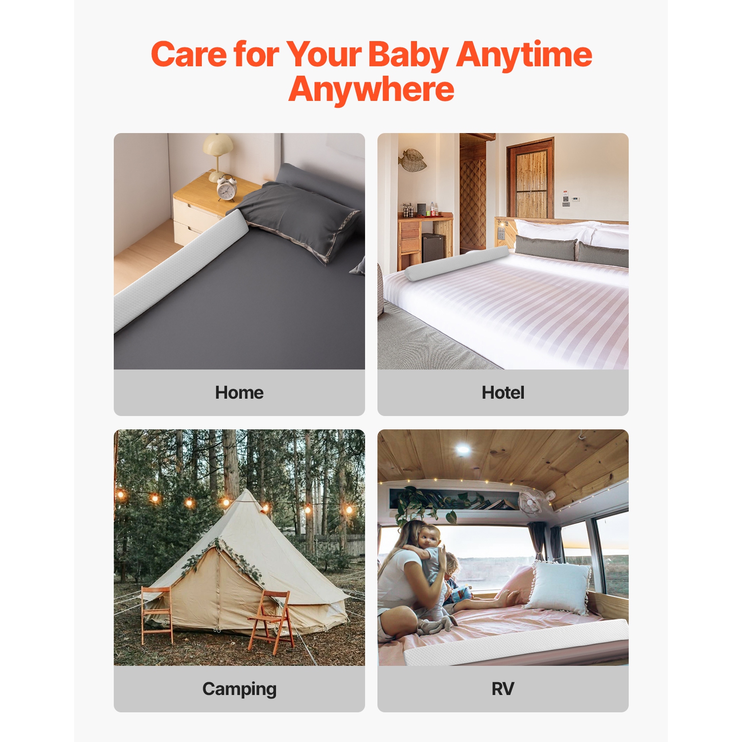 VEVOR 56-inch Toddlers Bed Bumper, Non-Slip Bed Rail Bumper, High-Rebound Foam Bedrail Guard for Toddlers with Machine-Washable Cover for Twin, Full,