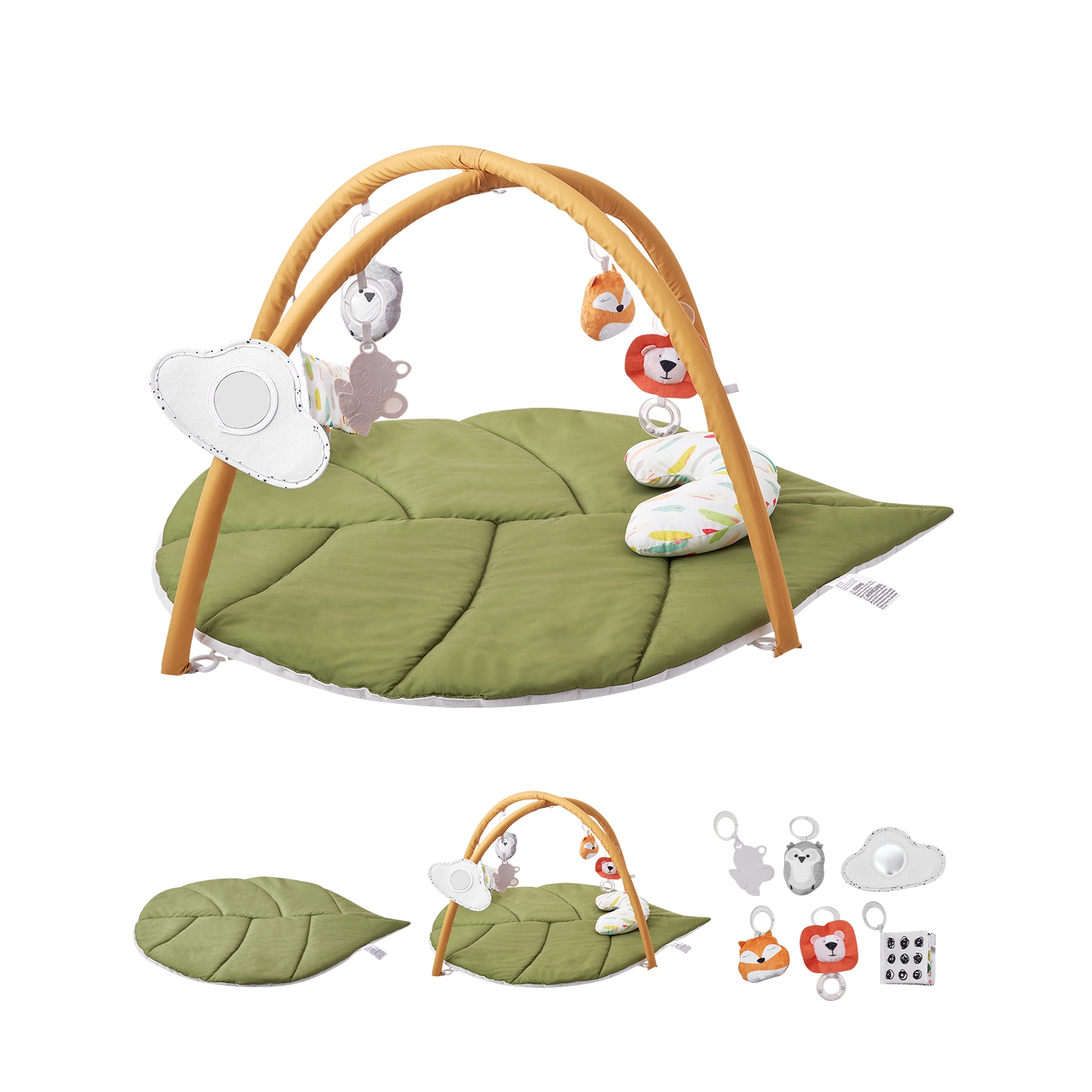 VEVOR 0-18 Months Baby Play Gym Mat, Baby Activity Mat with 6 Sensory Toys, Oversize Leaf-Shaped Tummy Time Mat, Baby Essential Gift for Motor Skills