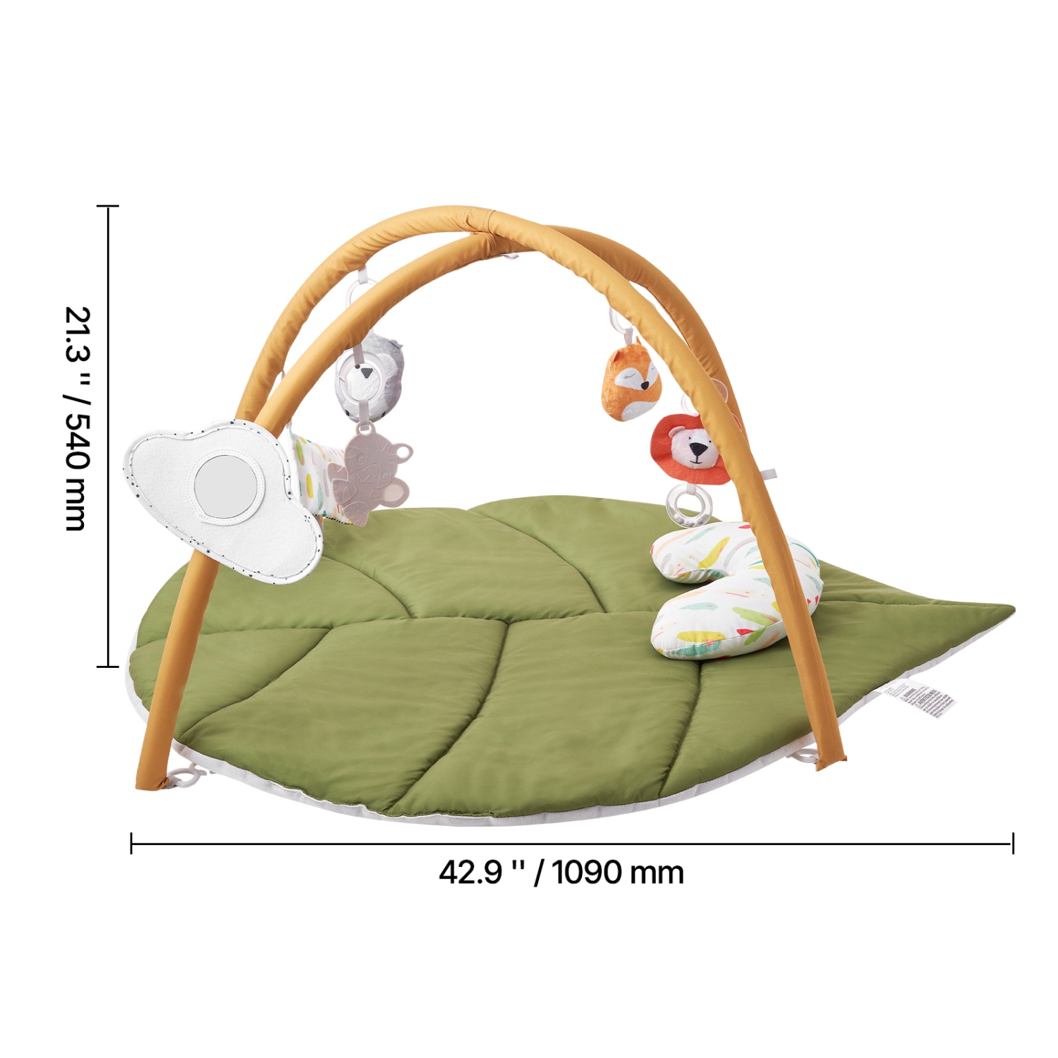 VEVOR 0-18 Months Baby Play Gym Mat, Baby Activity Mat with 6 Sensory Toys, Oversize Leaf-Shaped Tummy Time Mat, Baby Essential Gift for Motor Skills