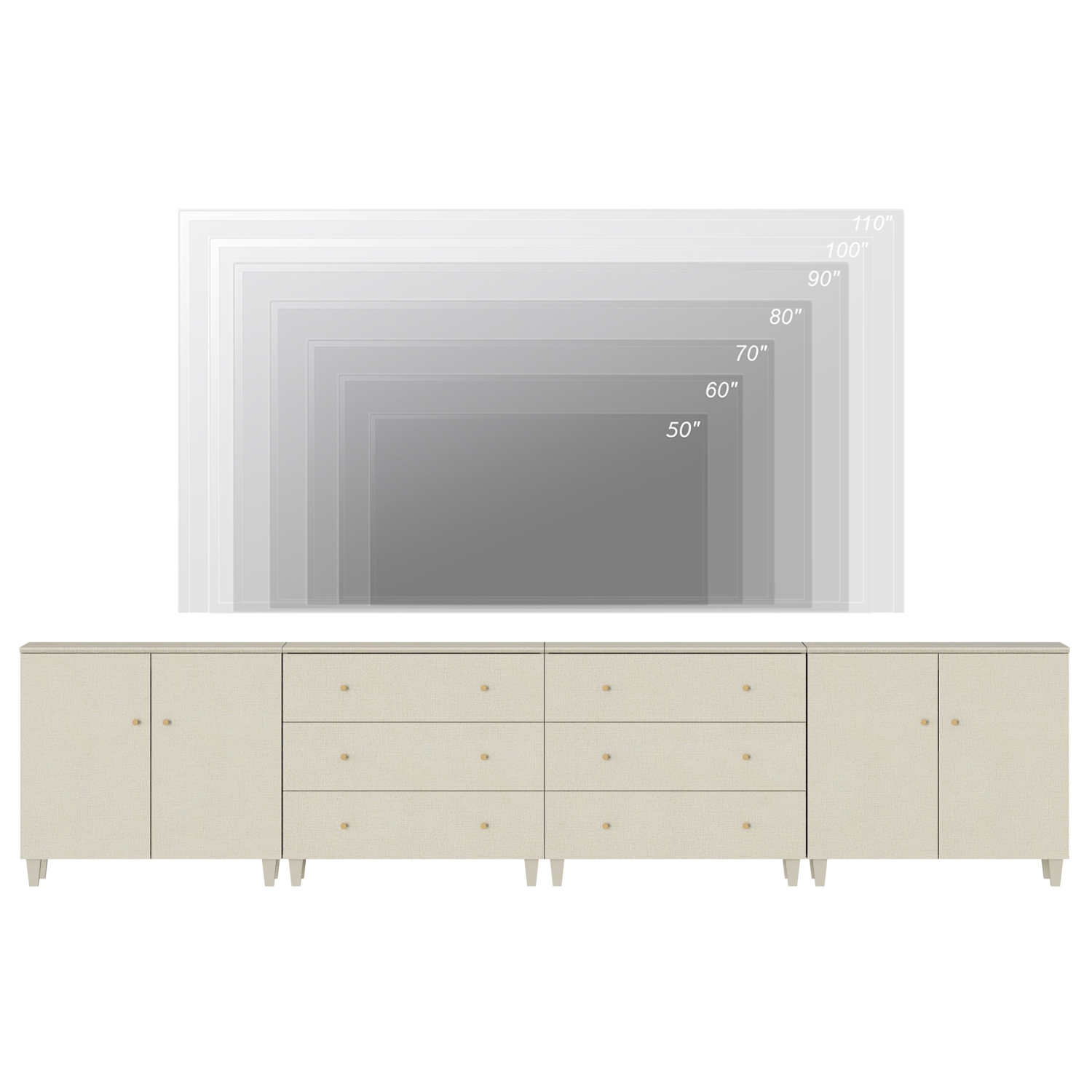 WAMPAT TV Stand for 110+ Inch TVs, 4-in-1 Modern Entertainment Center with 4 Doors and 6 Drawers, 142" Wooden Media Console Table with Compartments