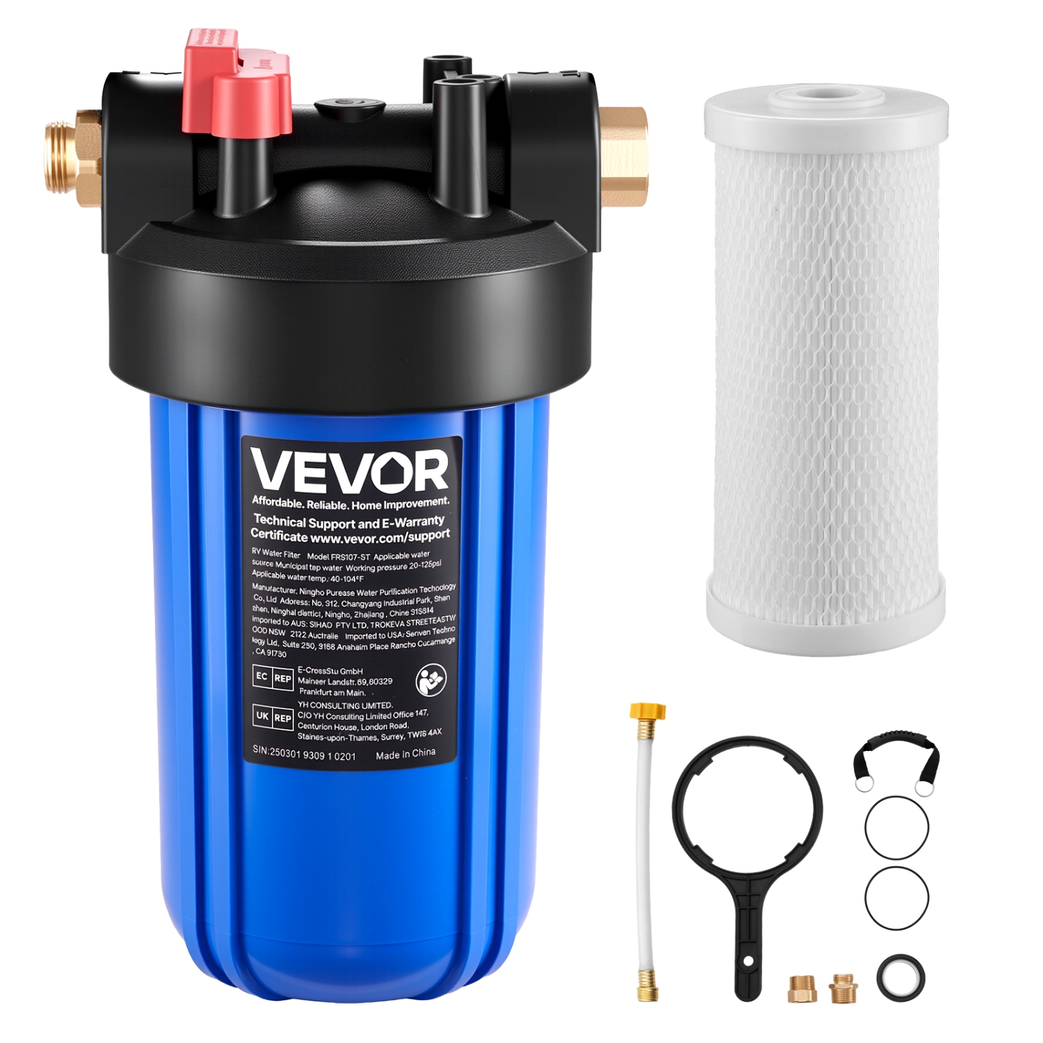 VEVOR RV Water Filtration System, Drinking Water Filter System with Replaceable Cartridge for Campers, Remove Sediments, Chlorine, Bad Tastes, Odors,