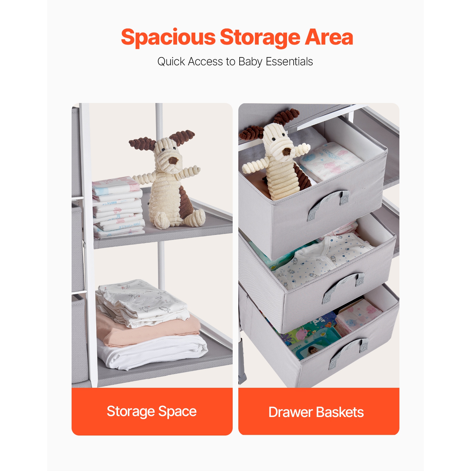 VEVOR 3 Fabric Drawers Baby Changing Table,Portable Diaper Change Station with Lockable Wheels,Adjustable Height Multi-Functional Changing Station