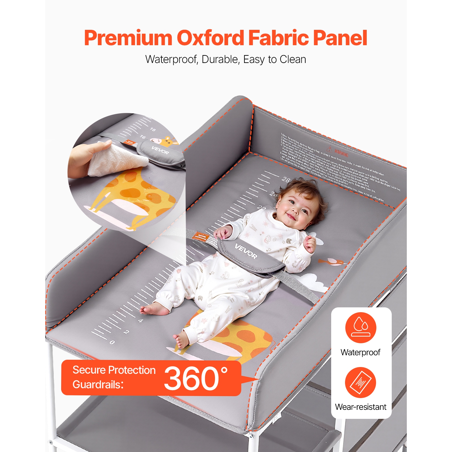 VEVOR 3 Fabric Drawers Baby Changing Table,Portable Diaper Change Station with Lockable Wheels,Adjustable Height Multi-Functional Changing Station