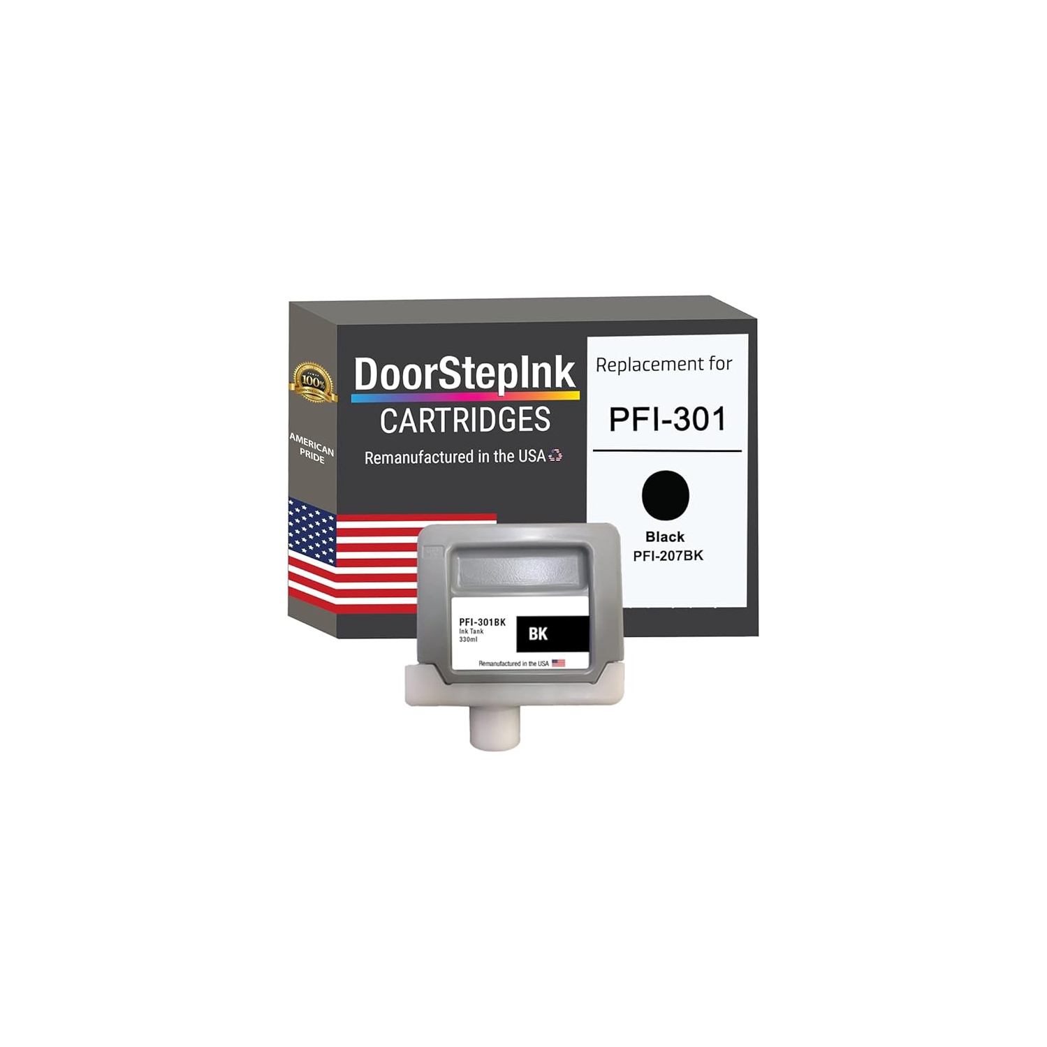 DoorStepInk Brand for Canon PFI-301 330mL Black PFI-301BK Remanufactured in the USA Ink Cartridge