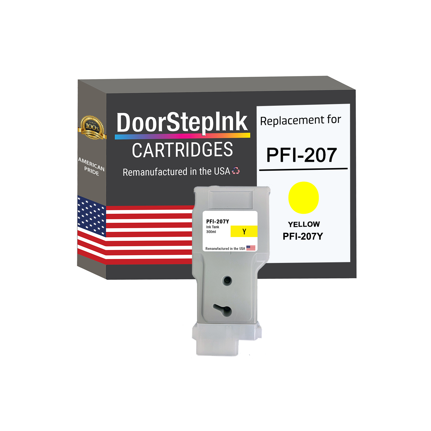 DoorStepInk Brand for Canon PFI-207 300mL Yellow PFI-207Y Remanufactured in the USA Ink Cartridge