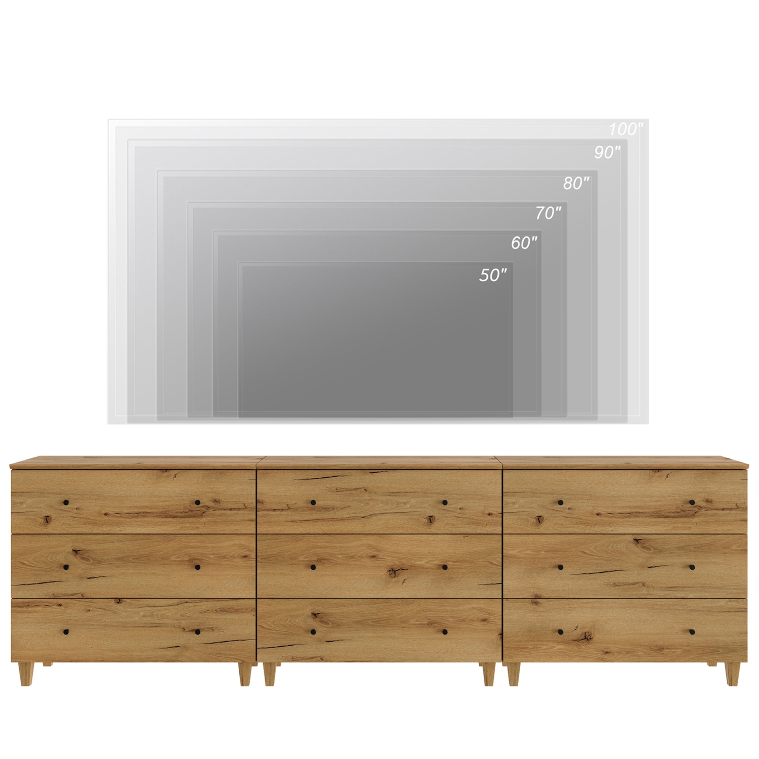Commode WAMPAT pour chambre à coucher avec 9 tiroirs, coffre de rangement large de 106,2&nbsp;po, range-tout moderne pour armoires en bois, commode