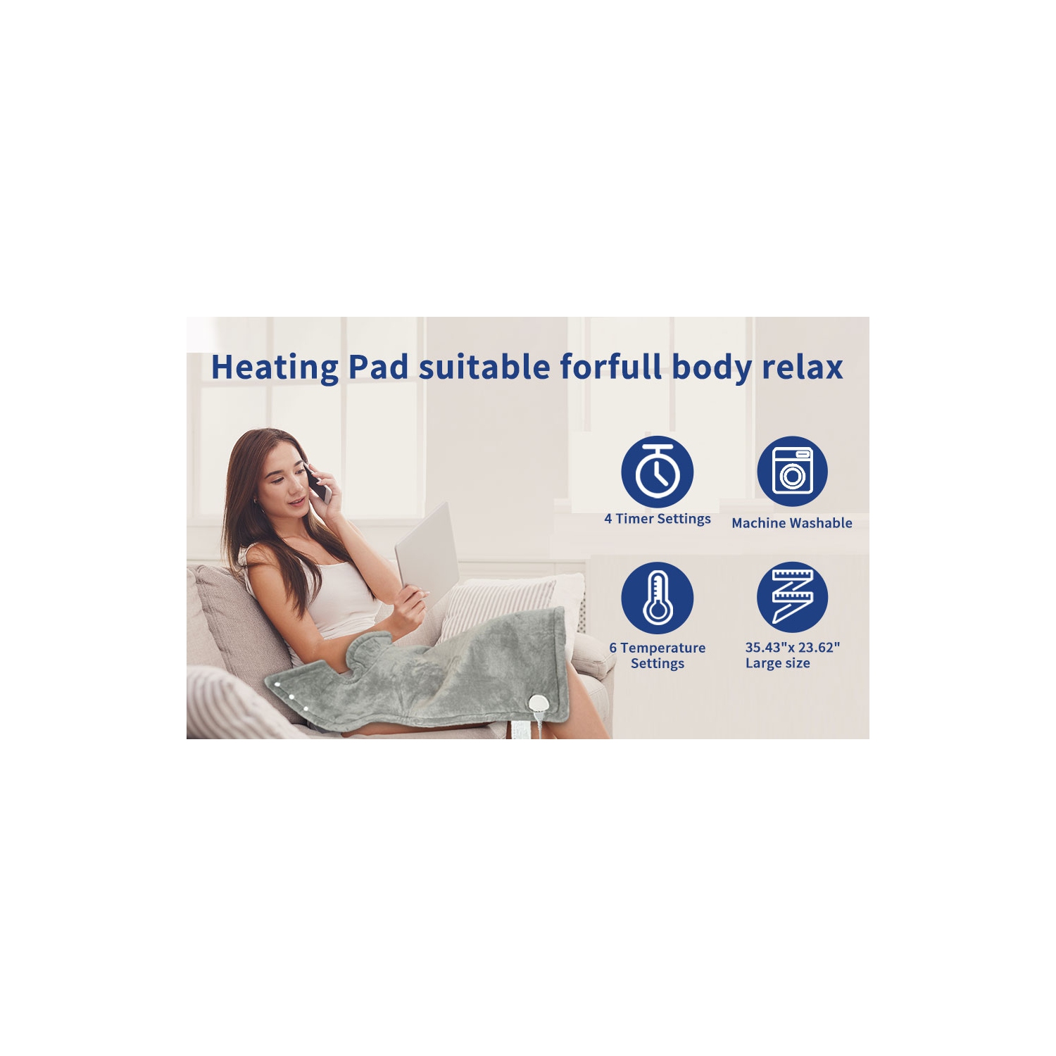 Wearable electric heating pad for warming shoulders, neck, and back with 9-level automatic temperature adjustment, up to 4 hours of auto shut-off