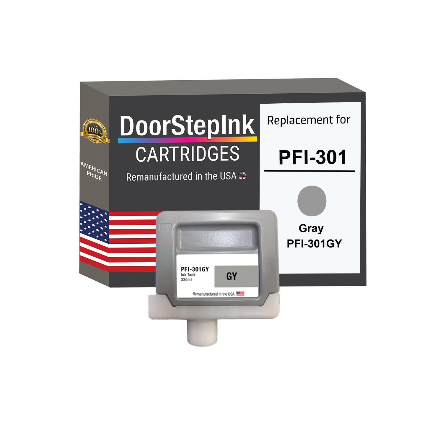 DoorStepInk Brand for Canon PFI-301 330mL Gray PFI-301GY Remanufactured in the USA Ink Cartridge