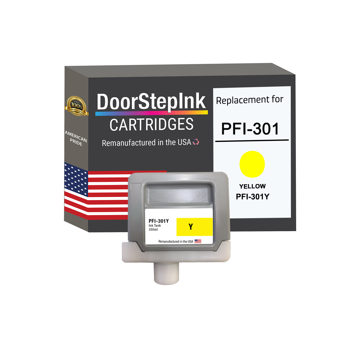 DoorStepInk Brand for Canon PFI-301 330mL Yellow PFI-301Y Remanufactured in the USA Ink Cartridge