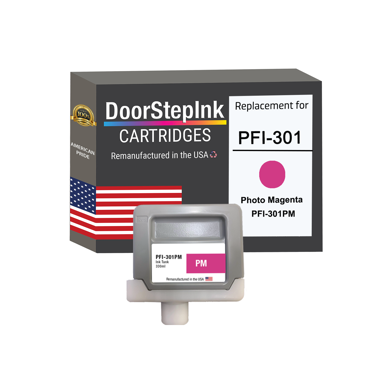 DoorStepInk Brand for Canon PFI-301 330mL Photo Magenta PFI-301PM Remanufactured in the USA Ink Cartridge