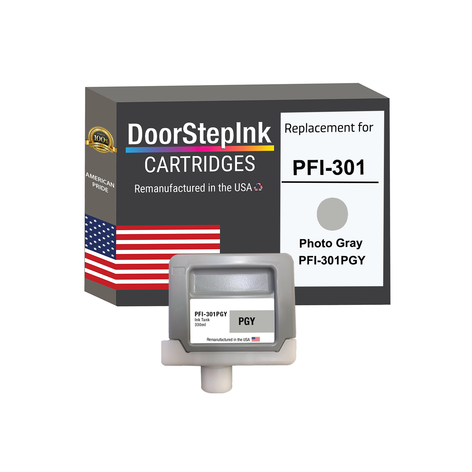 DoorStepInk Brand for Canon PFI-301 330mL Photo Gray PFI-301PGY Remanufactured in the USA Ink Cartridge