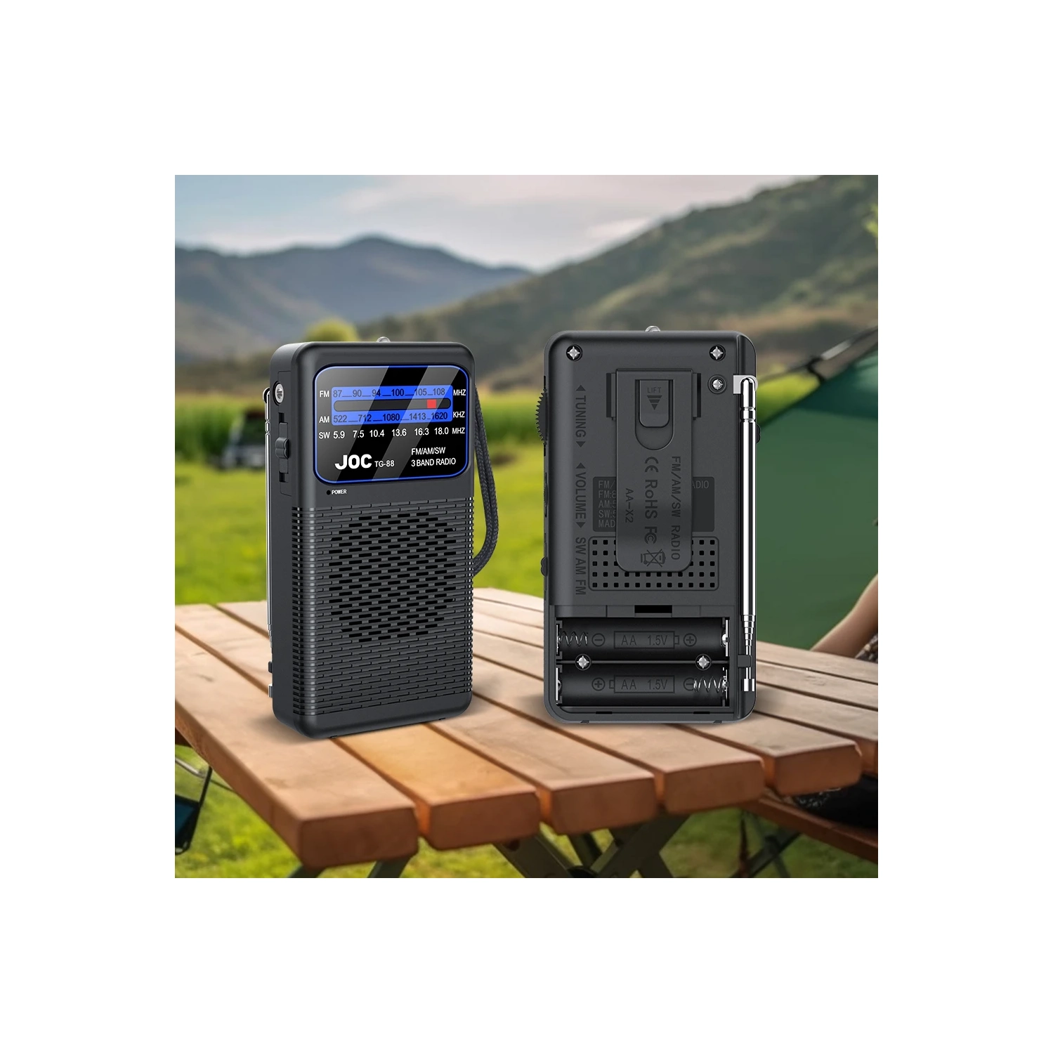 Radio AM/FM portative, radio de poche d'urgence avec lampe de poche LED, alimentation par piles pour la course et la marche à l'extérieur