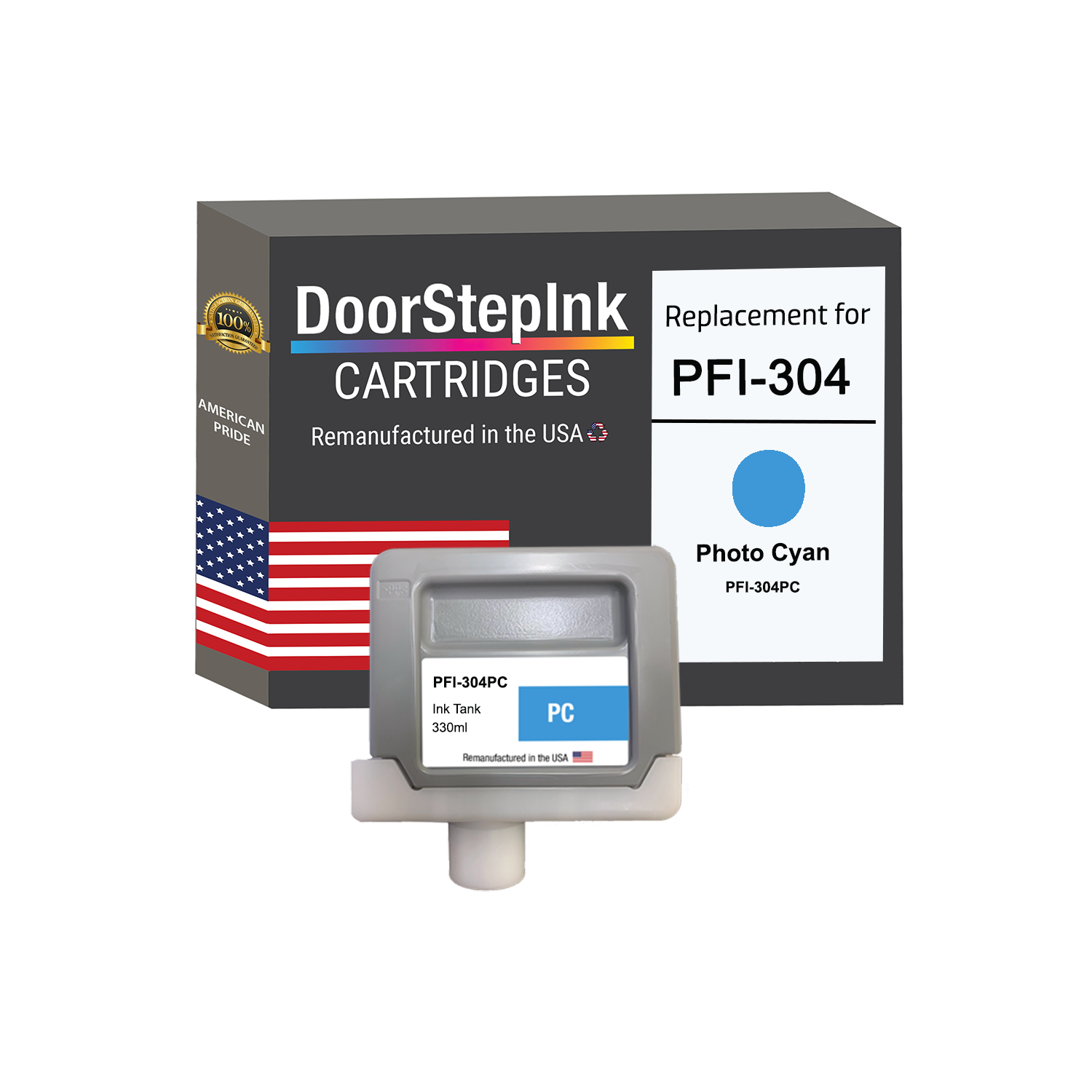 DoorStepInk Brand for Canon PFI-304 330ml Photo Cyan Remanufactured in the USA Ink Cartridge