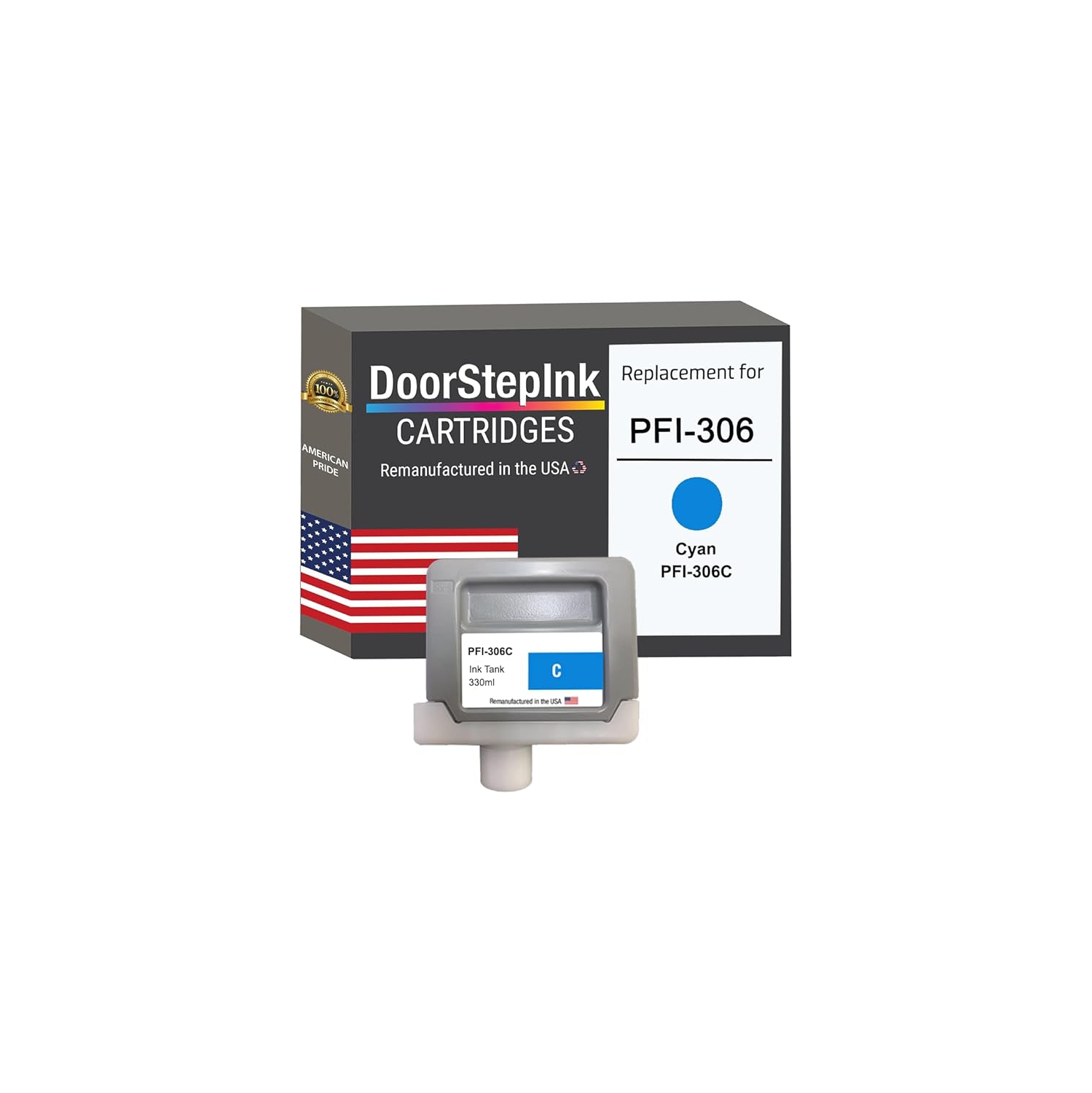 DoorStepInk Brand for Canon PFI-306 330ML Cyan Remanufactured in the USA Ink Cartridge