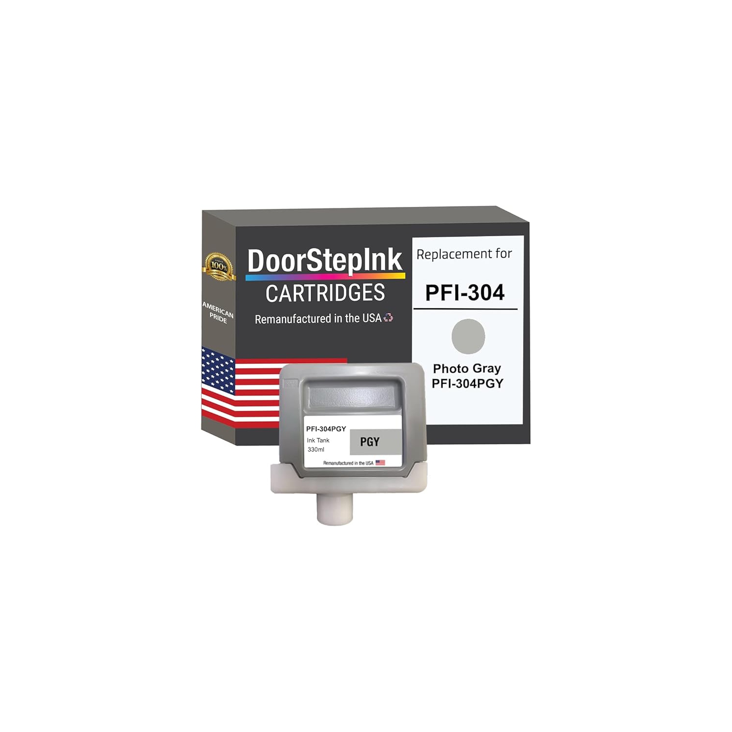 DoorStepInk Brand for Canon PFI-304 330ml Photo Gray Remanufactured in the USA Ink Cartridge