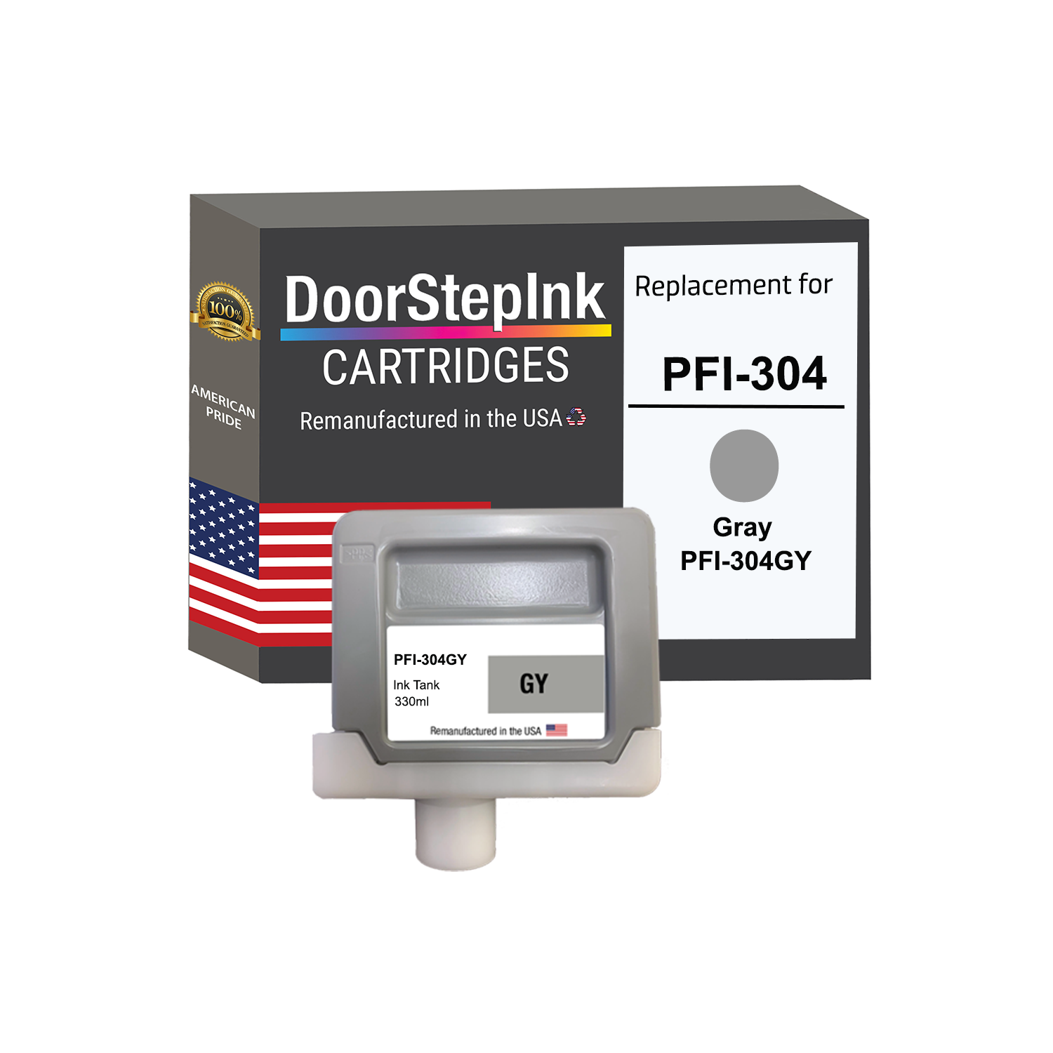 DoorStepInk Brand for Canon PFI-304 330ml Gray Remanufactured in the USA Ink Cartridge
