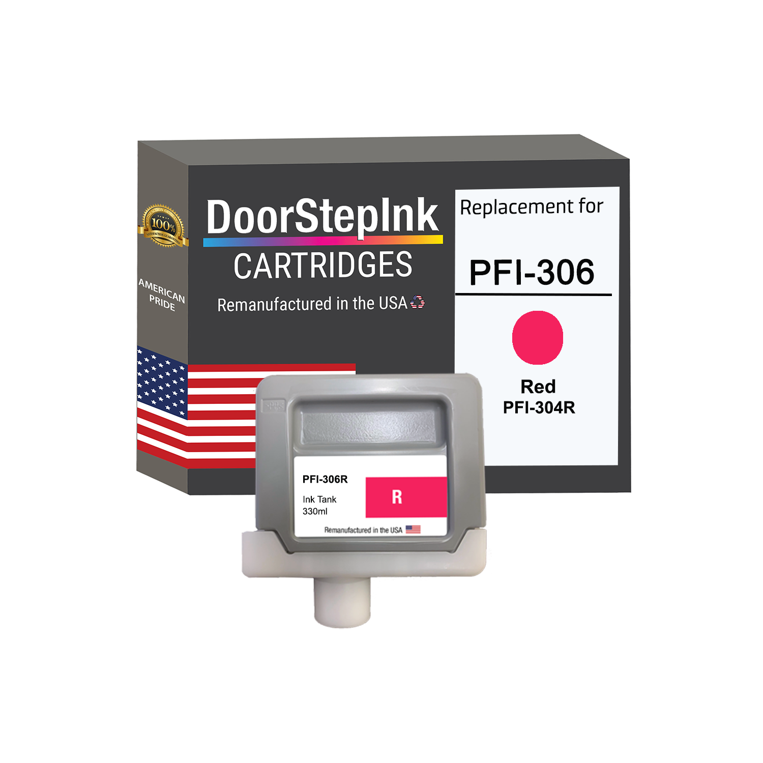 DoorStepInk Brand for Canon PFI-306 330ML Red Remanufactured in the USA Ink Cartridge