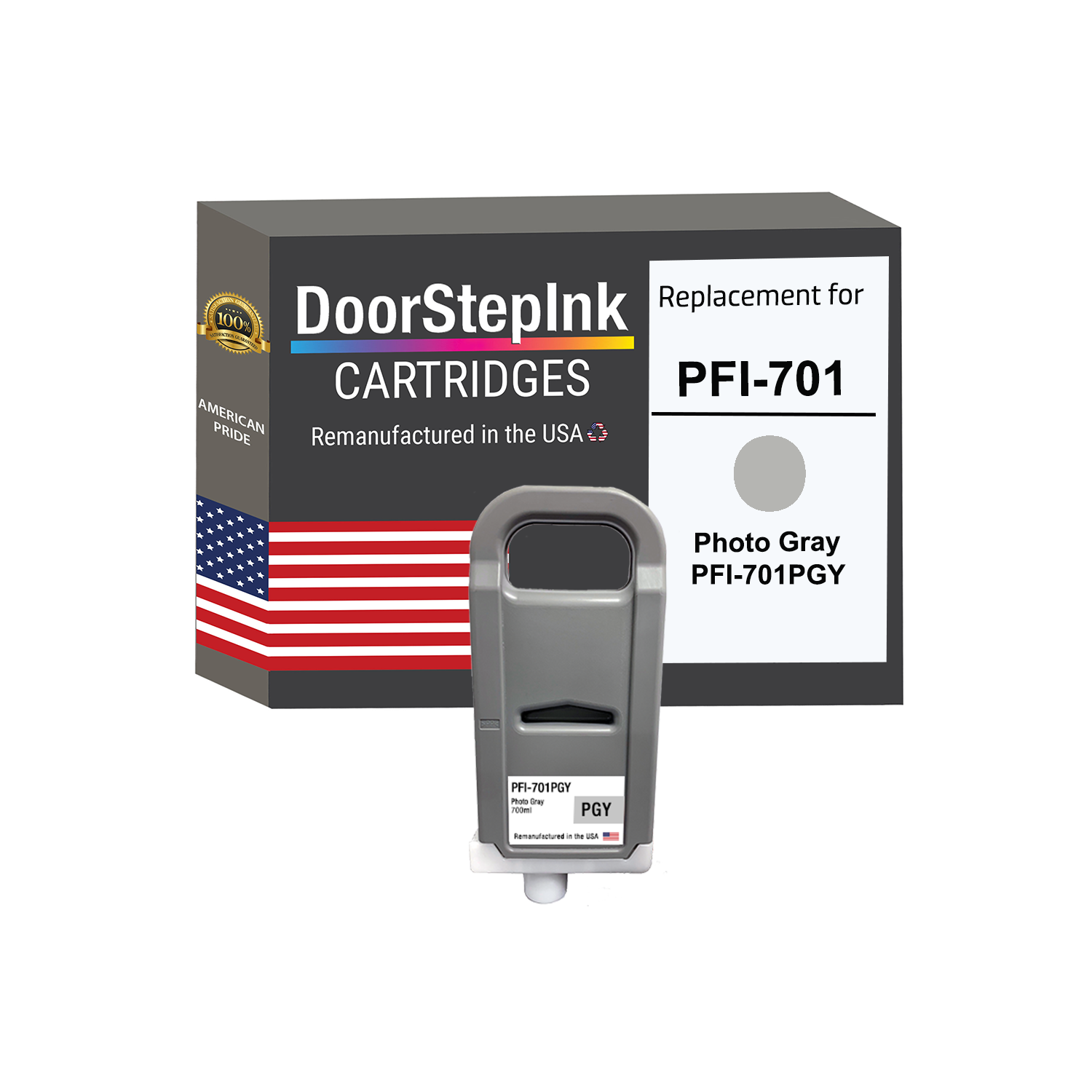 DoorStepInk Brand for Canon PFI-701 700mL Photo Gray PFI-701PGY Remanufactured in the USA Ink Cartridge