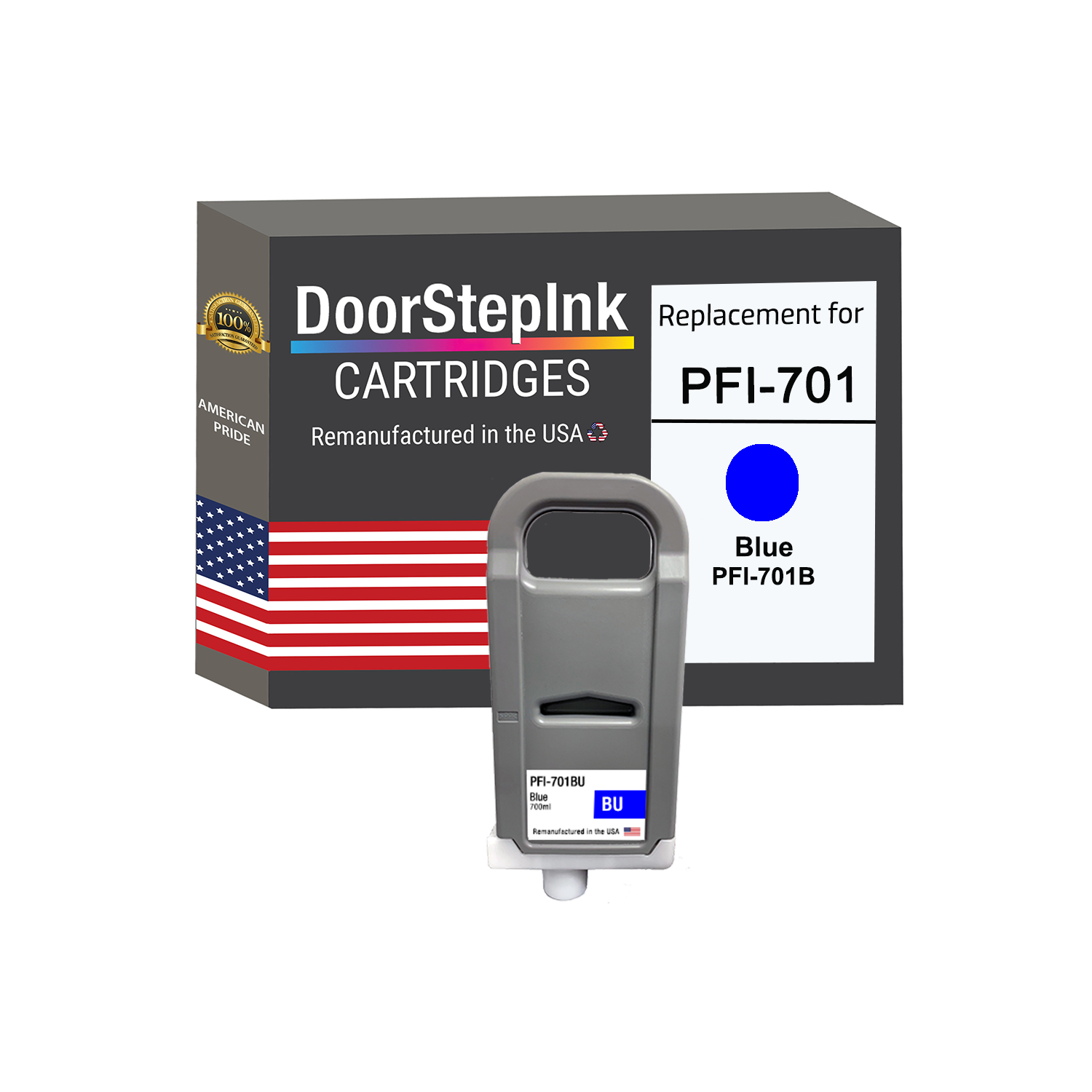 DoorStepInk Brand for Canon PFI-701 700ml Blue PFI-701B Remanufactured in the USA Ink Cartridge