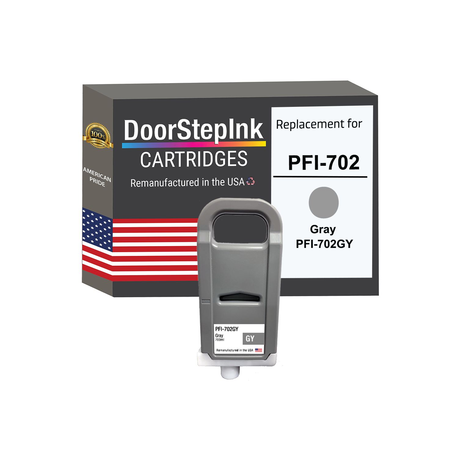 DoorStepInk Brand for Canon PFI-702 700mL Gray PFI-702GY Remanufactured in the USA Ink Cartridge
