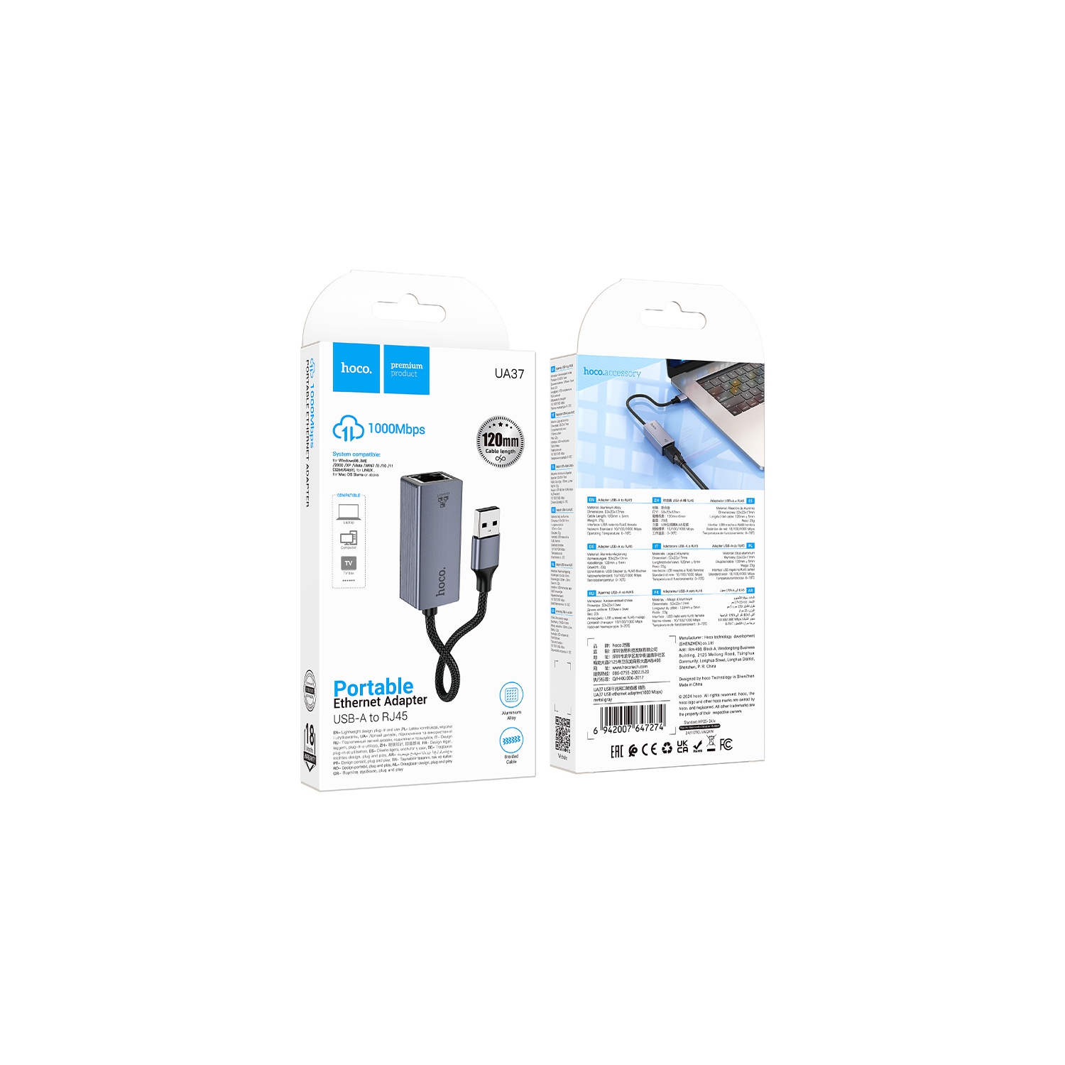 UA37 1000 Mbps USB-A to RJ45 Ethernet Adapter