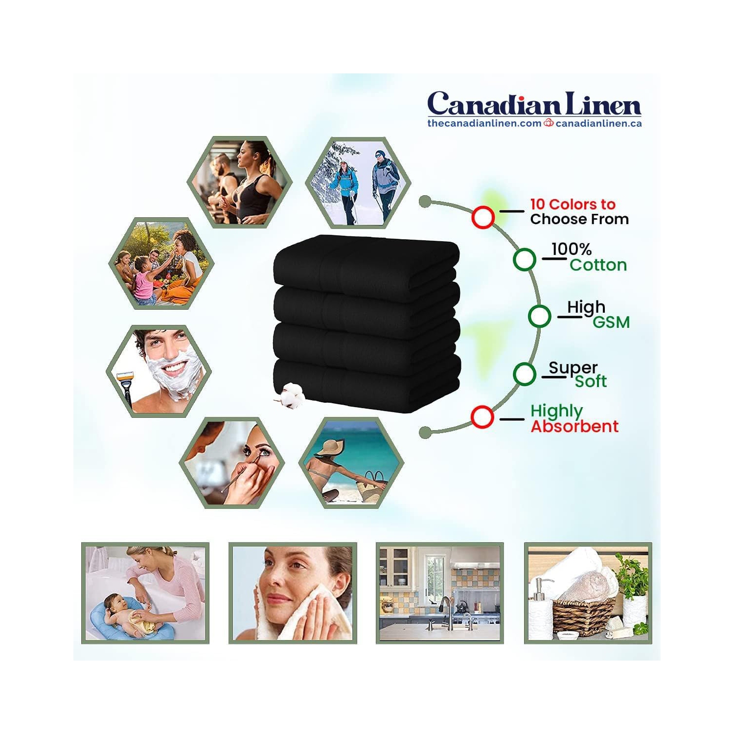 Canadian Linen Premium Bath Towels Set, 4 Pack, 26”x52” 500 GSM, Soft Absorbent Ring Spun Terry Cotton Lightweight Quick Dry Color Towels, Home